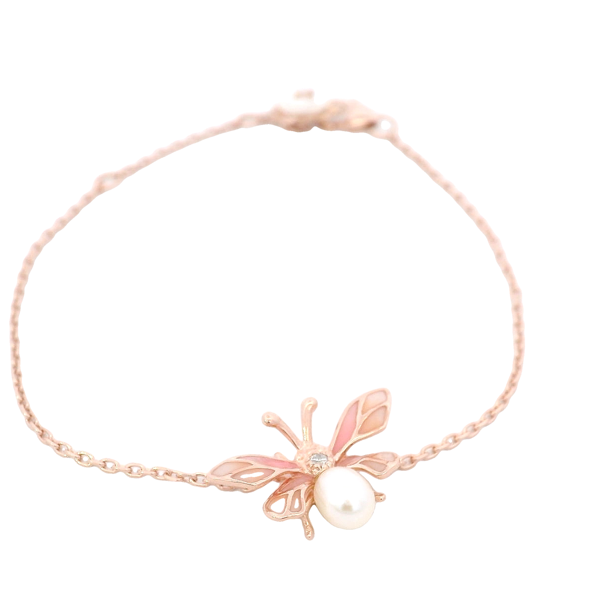 925RG BEE PINK PEARL AND MINI FLOWER WHITE BRACELET