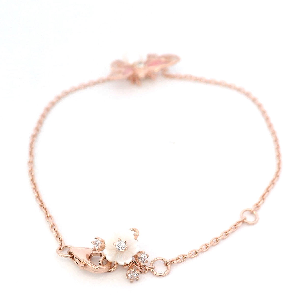 925RG BEE PINK PEARL AND MINI FLOWER WHITE BRACELET
