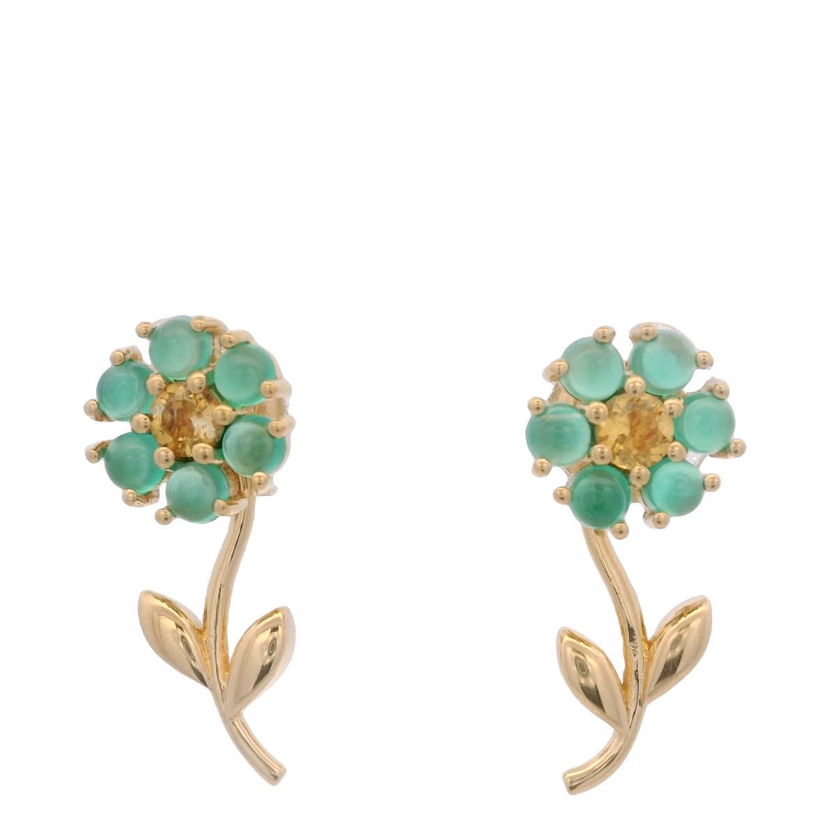 925YG FLOWER 8MM REMOVABLE STEM ONYX GREEN CENTER CITIRNE EARRINGS