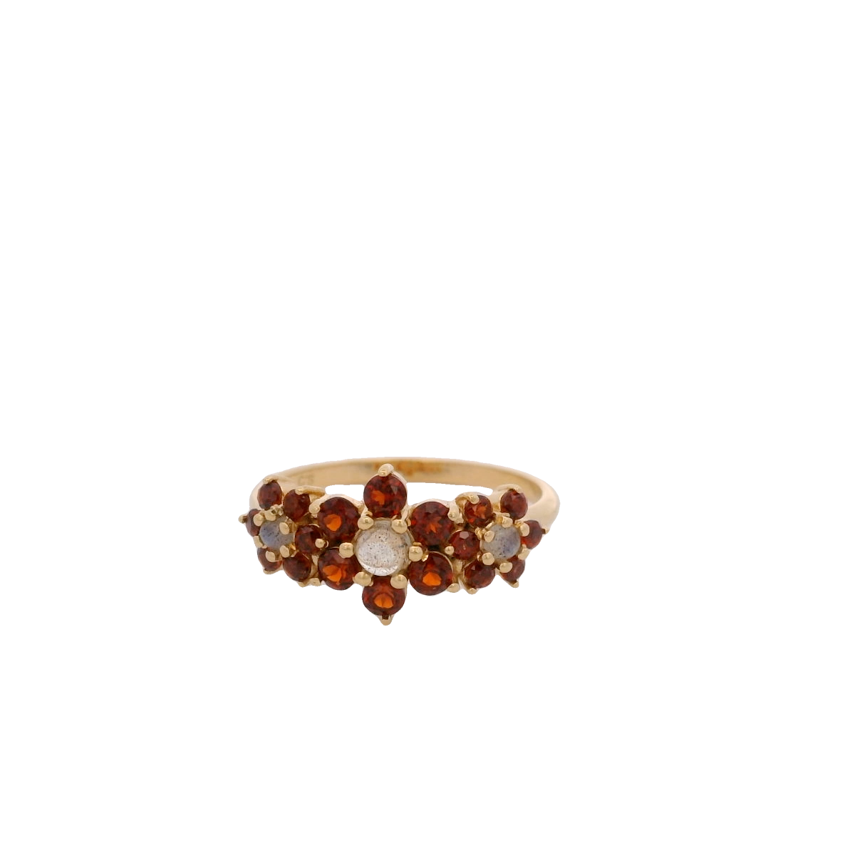 925YG TRIPLE FOWER GARNET CENTER LABRADORITE RING T6.5