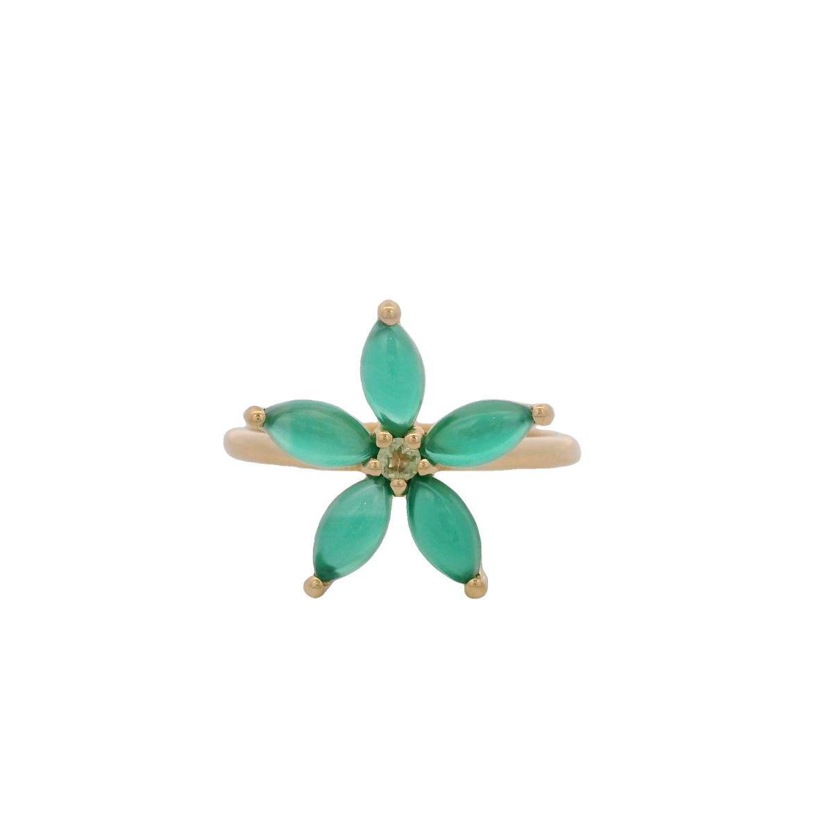 925YG FLOWER 15MM ONYX GREEN CENTER PERIDOT RING T6.5