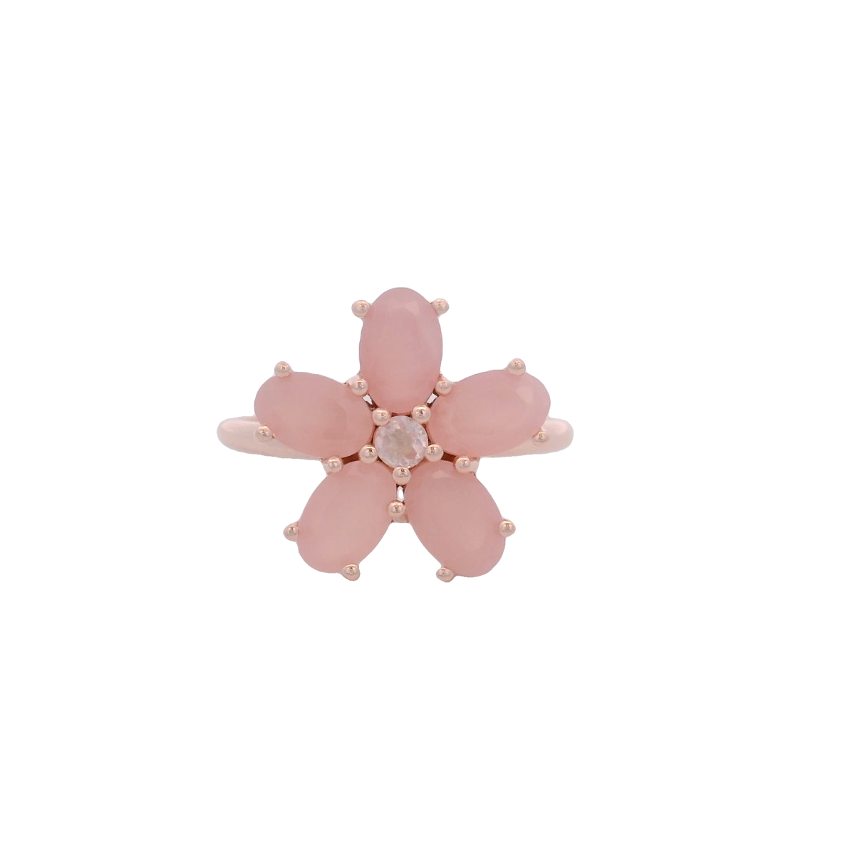 925RG FLOWER 14MM PINK QUARTZ CENTER ROSE QUARTZ RING T6.5