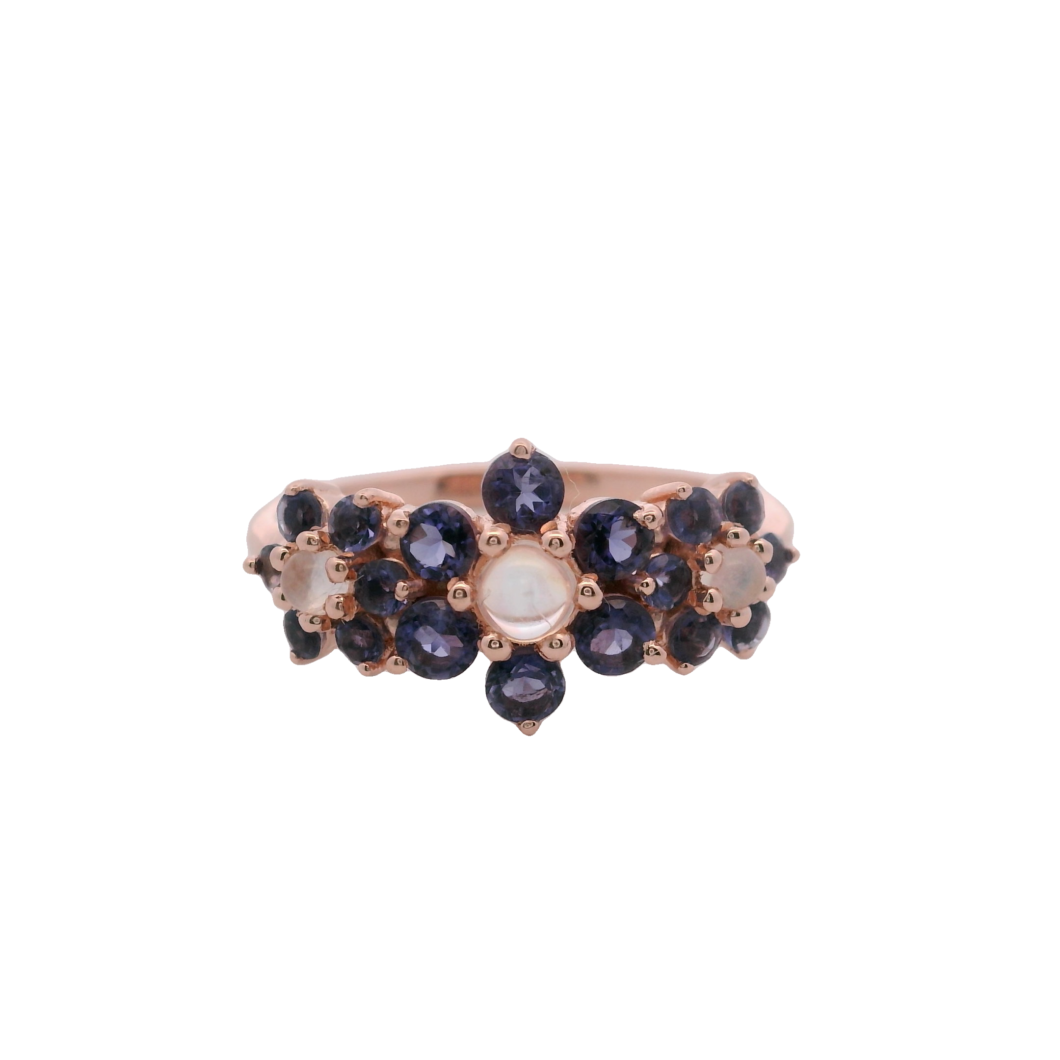 925RG TRIPLE FOWER IOLITE CENTER MOOSTONE RING T6.5