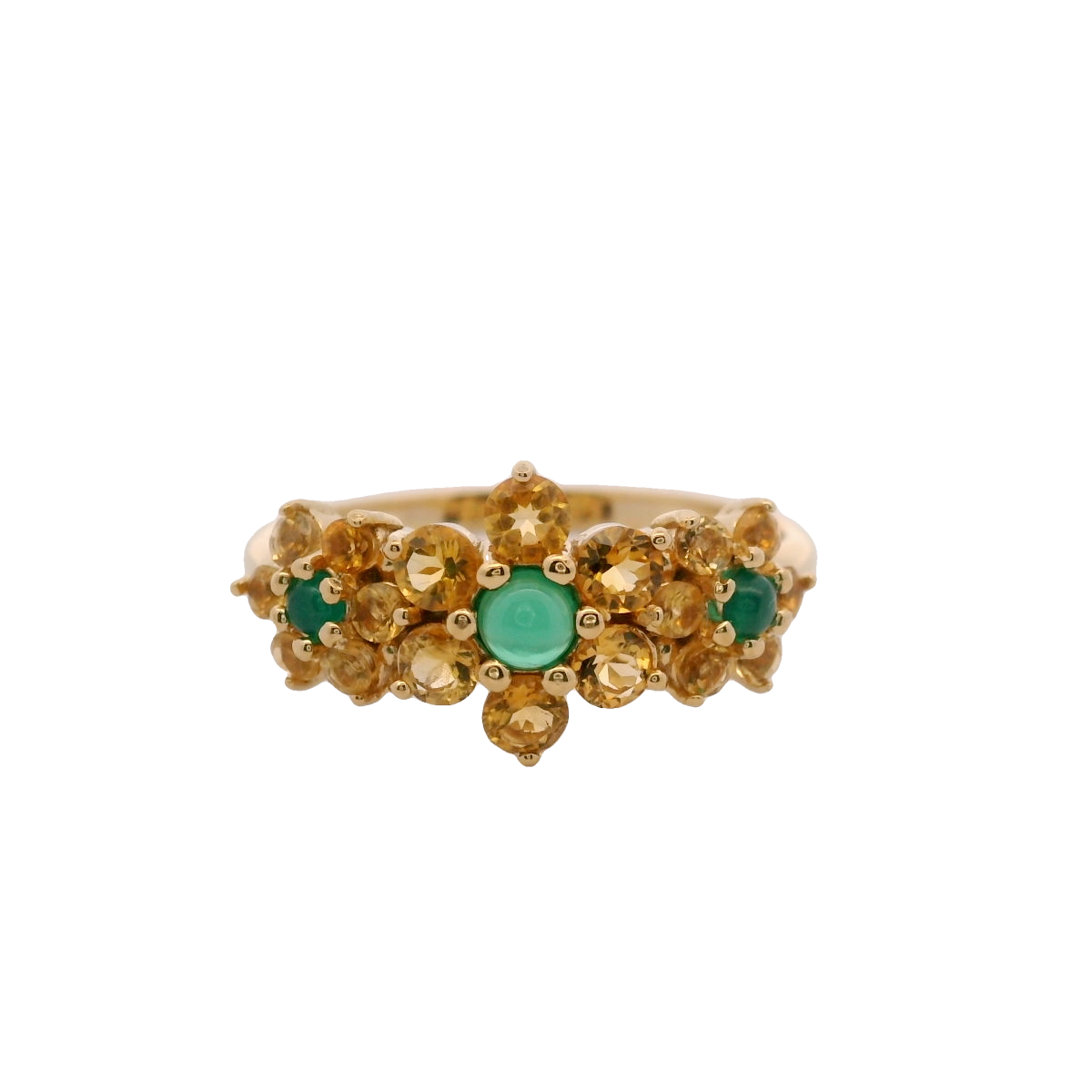 925YG TRIPLE FOWER CITRINER CENTER ONYX GREEN RING T6.5