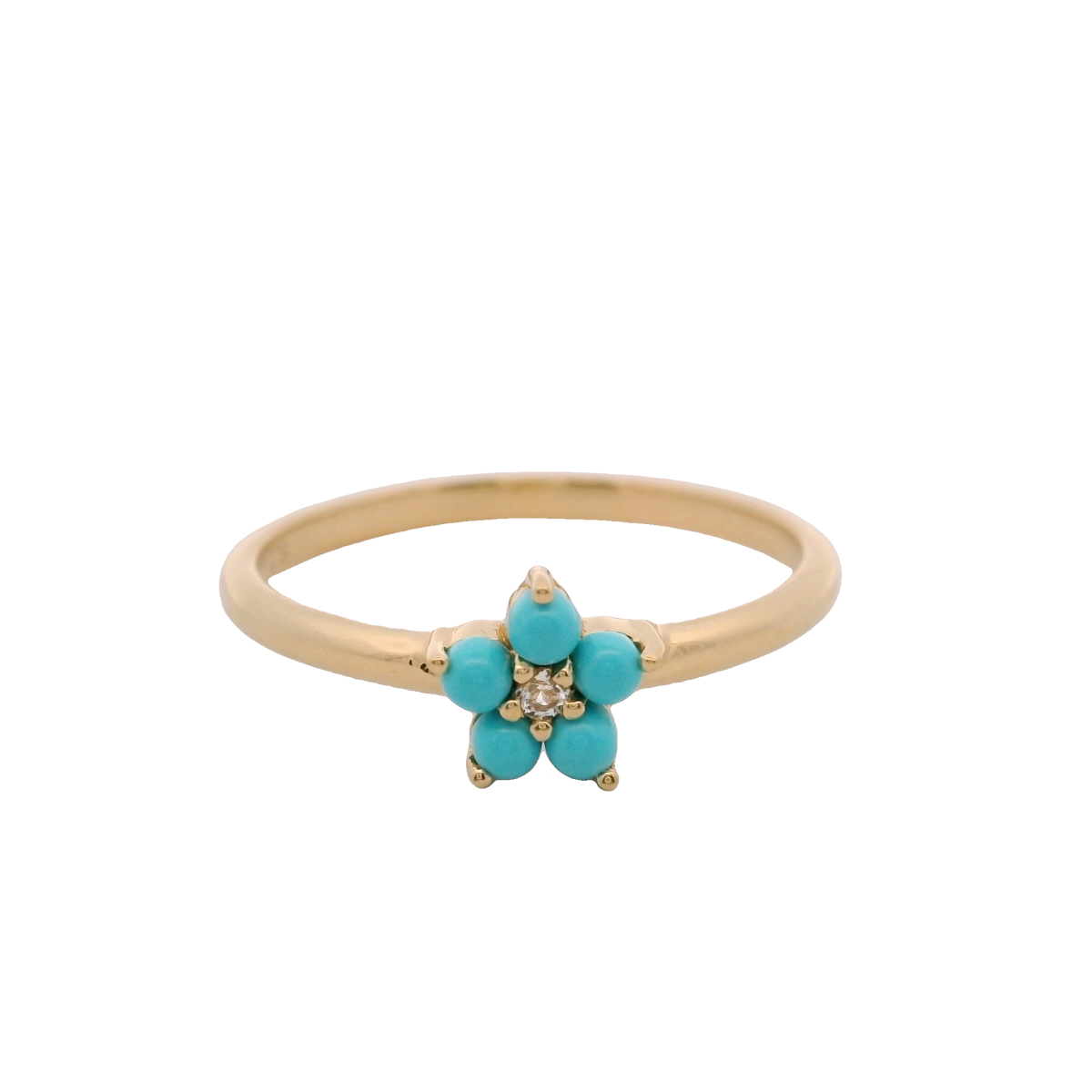 925YG FLOWER 6MM TURQUOISE SYN CENTER TOPAZ WHITE RING T6.5