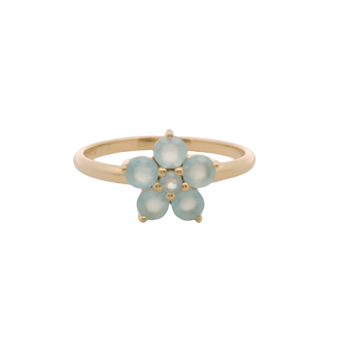 925YG FLOWER 9MM AQUA CENTER CHALCEDONY RING T6.5