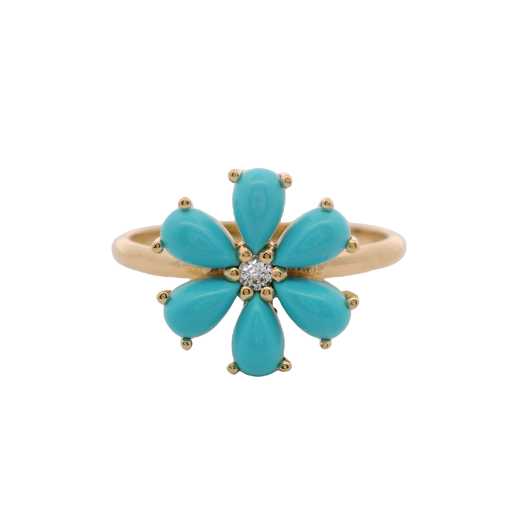 925YG FLOWER 12MM TURQUOISE SYN CENTER TOPAZ WHITE RING T6.5