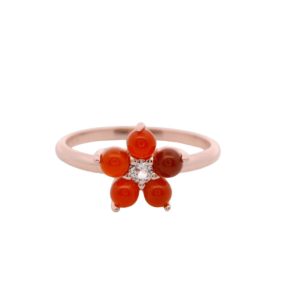 925RG FLOWER 10MM ONYX RED CENTER TOPAZ WHITE RING T6.5