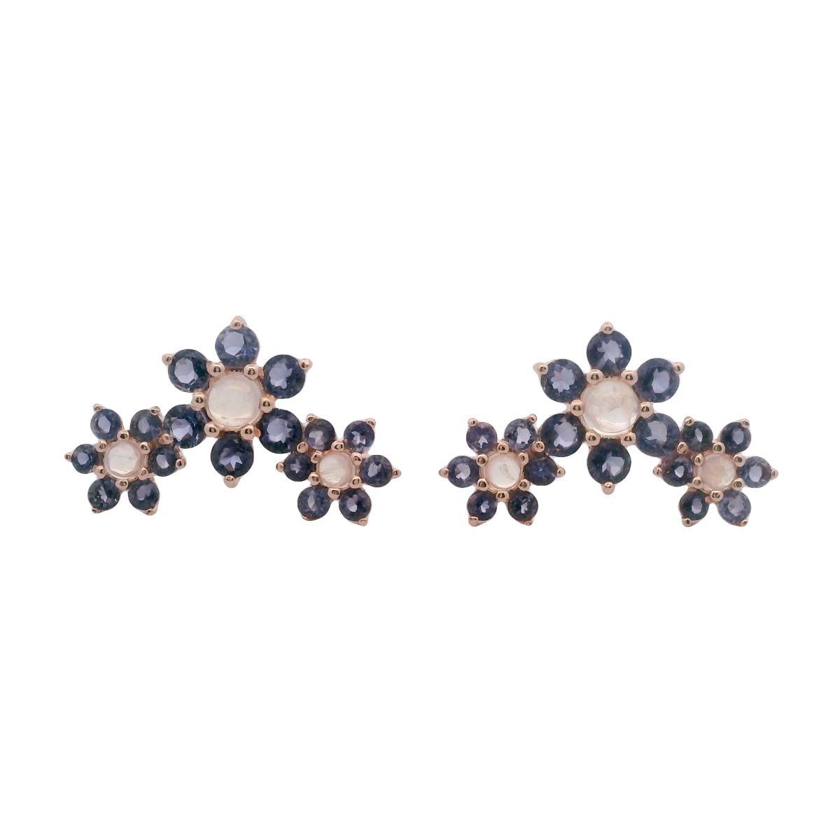925RG TRIPLE FOWER IOLITE CENTER MOOSTONE EARRINGS