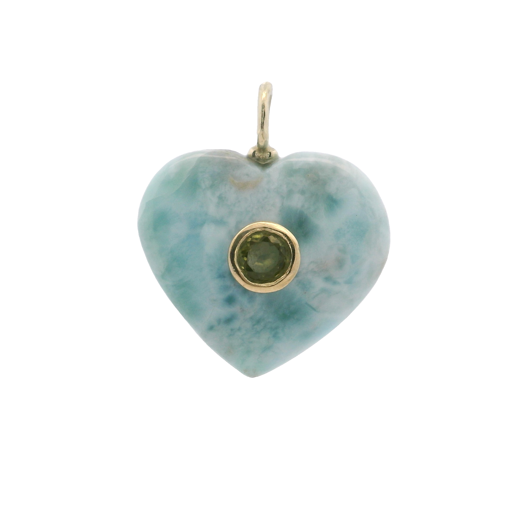 925YG HEART LARIMAR CENTER PERIDOT CHARM