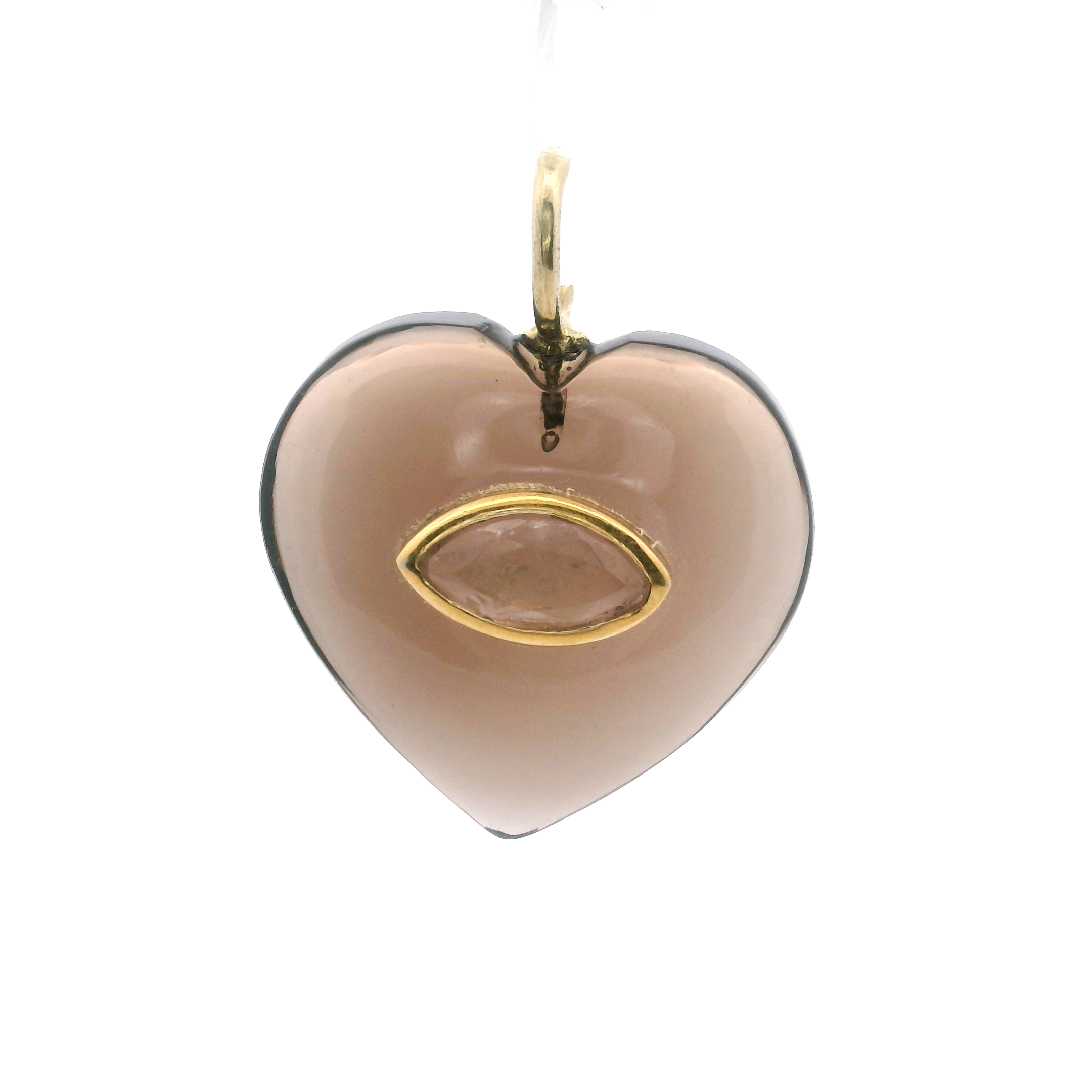 925YG HEART SMOKY QUARTZ CENTER ROSE QUARTZ CHARM