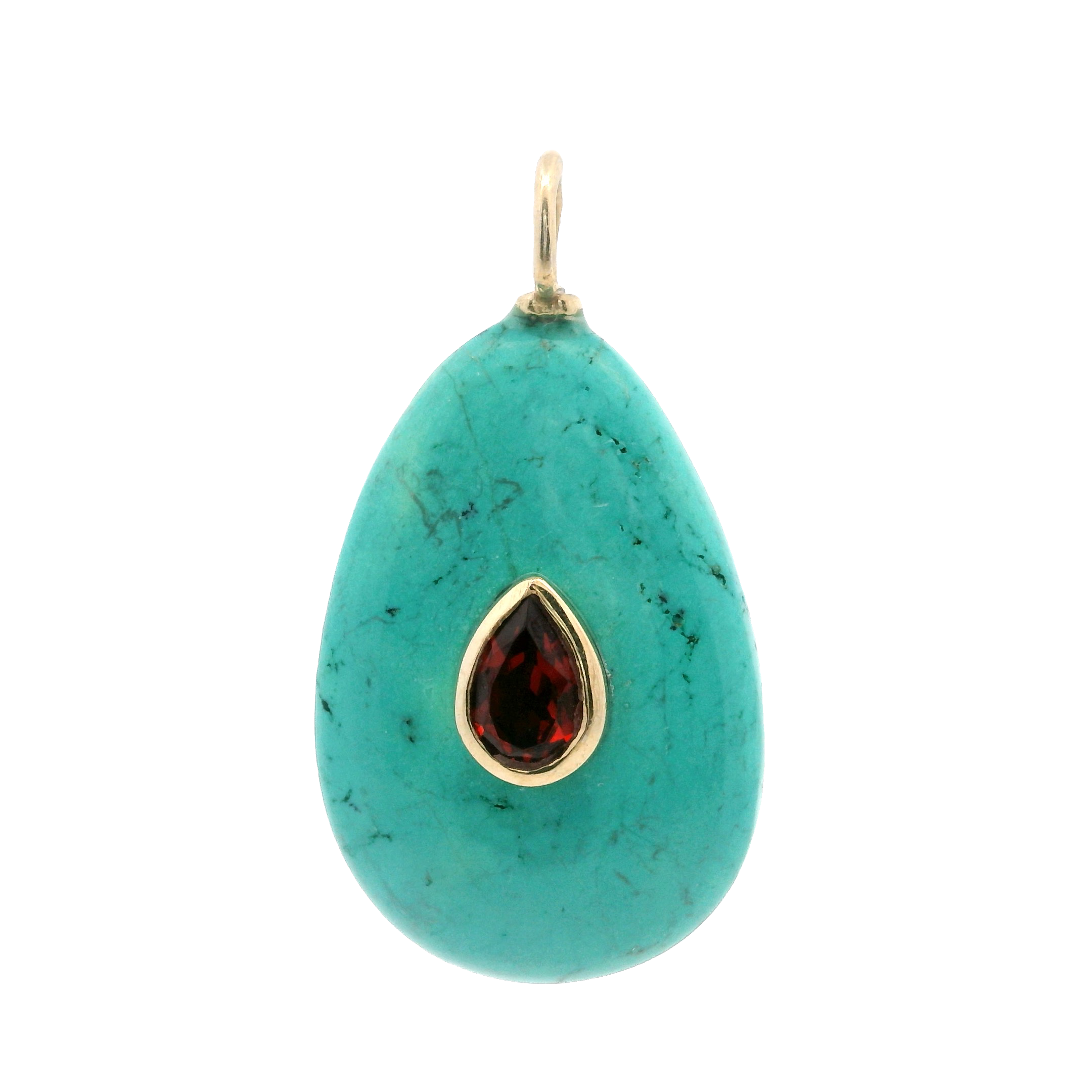 925YG DROP TURQUOISE CENTER GARNET CHARM