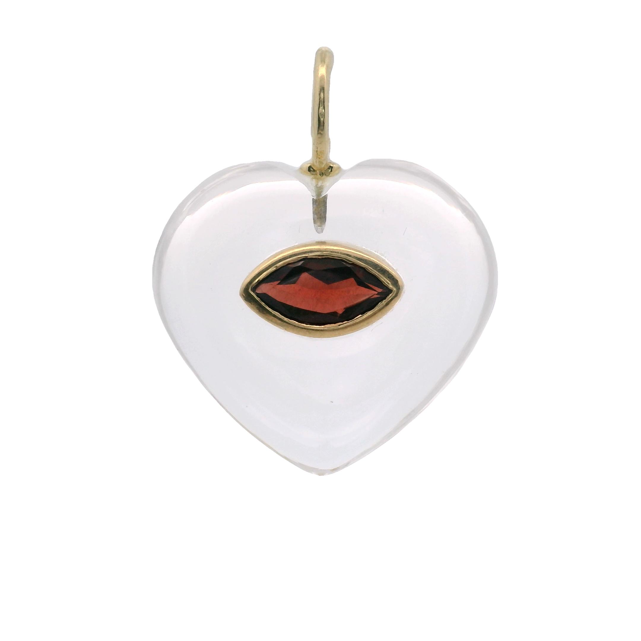 925YG HEART ROCK CRYSTAL CENTER GARNET CHARM