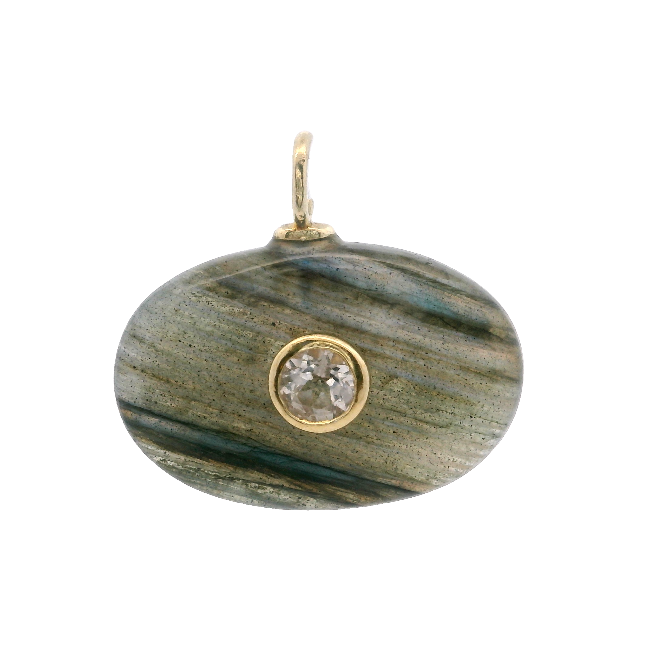 925YG OVAL LABRADORITE CENTER TOPAZ WHITE CHARM