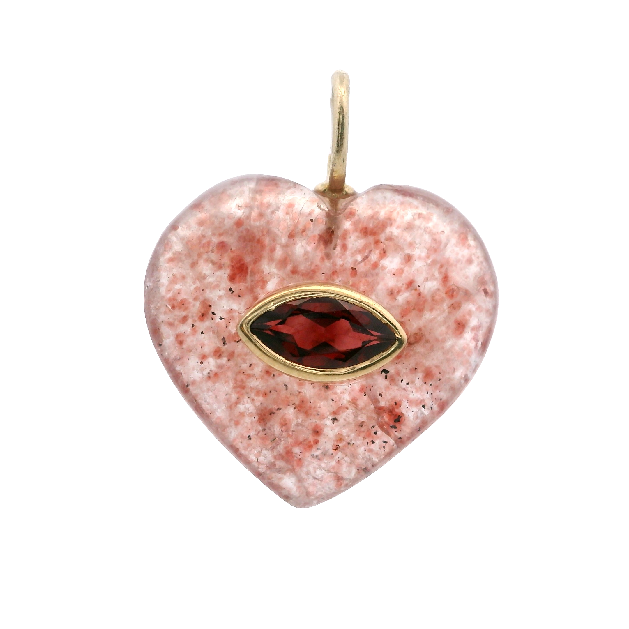 925YG HEART STRAWEBERRY QUARTZ CENTER GARNET CHARM
