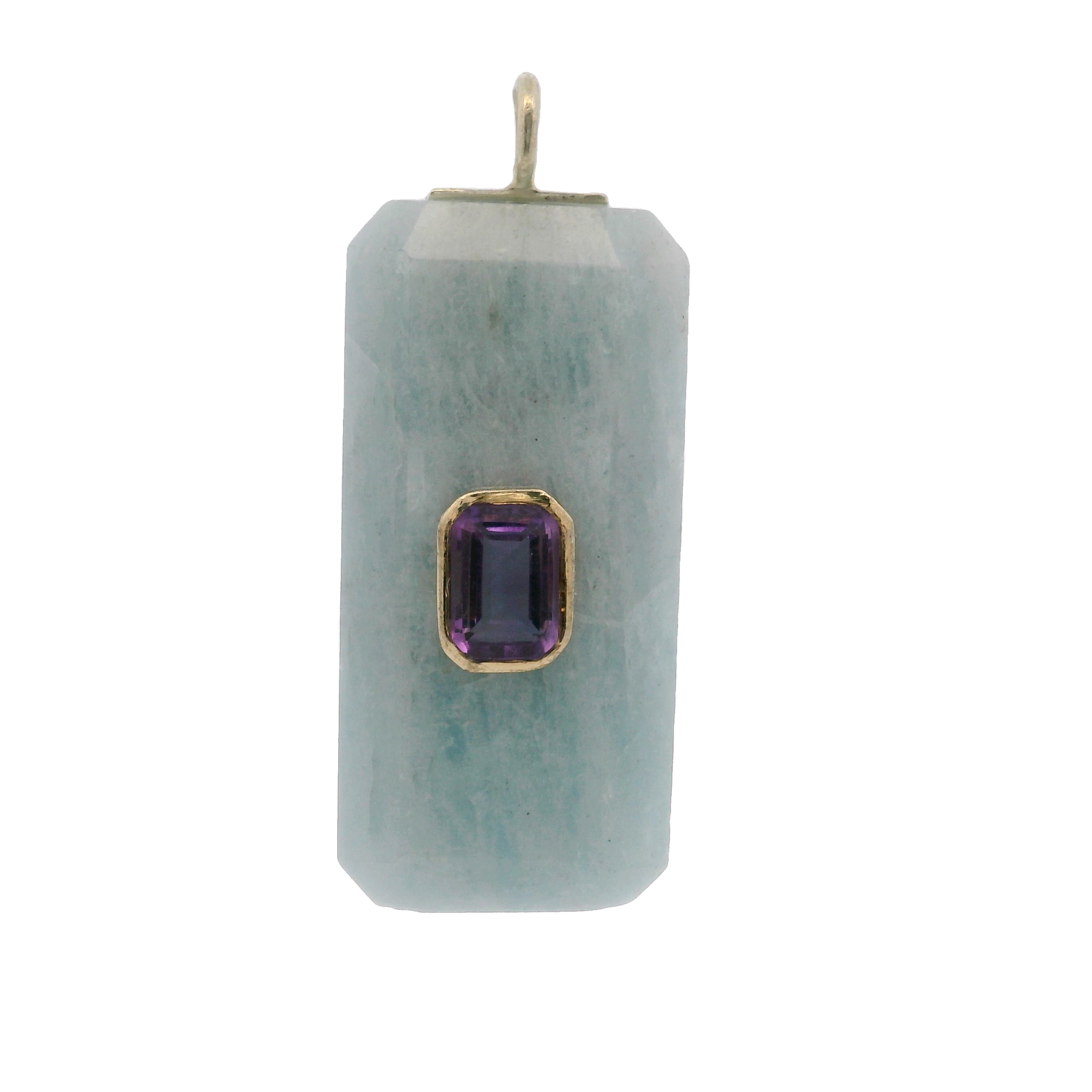 925YG BAGUETTE AQUAMARINE CENTER AMETHYST CHARM