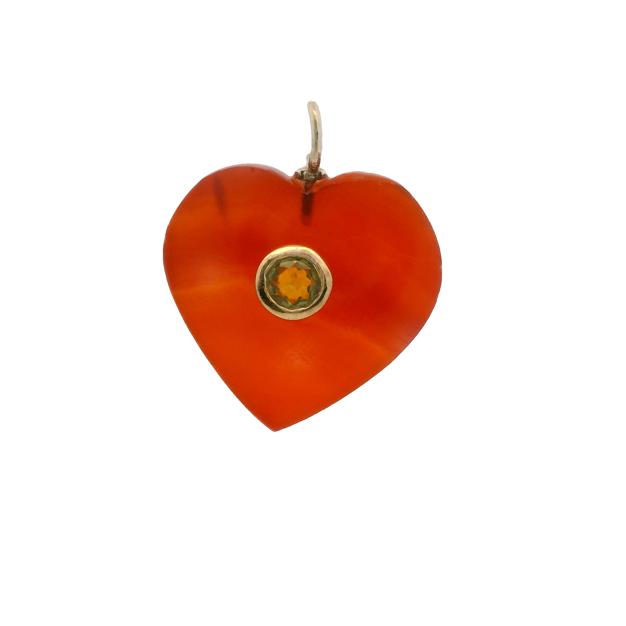 925YG HEART CARNELIAN CENTER PERIDOT CHARM