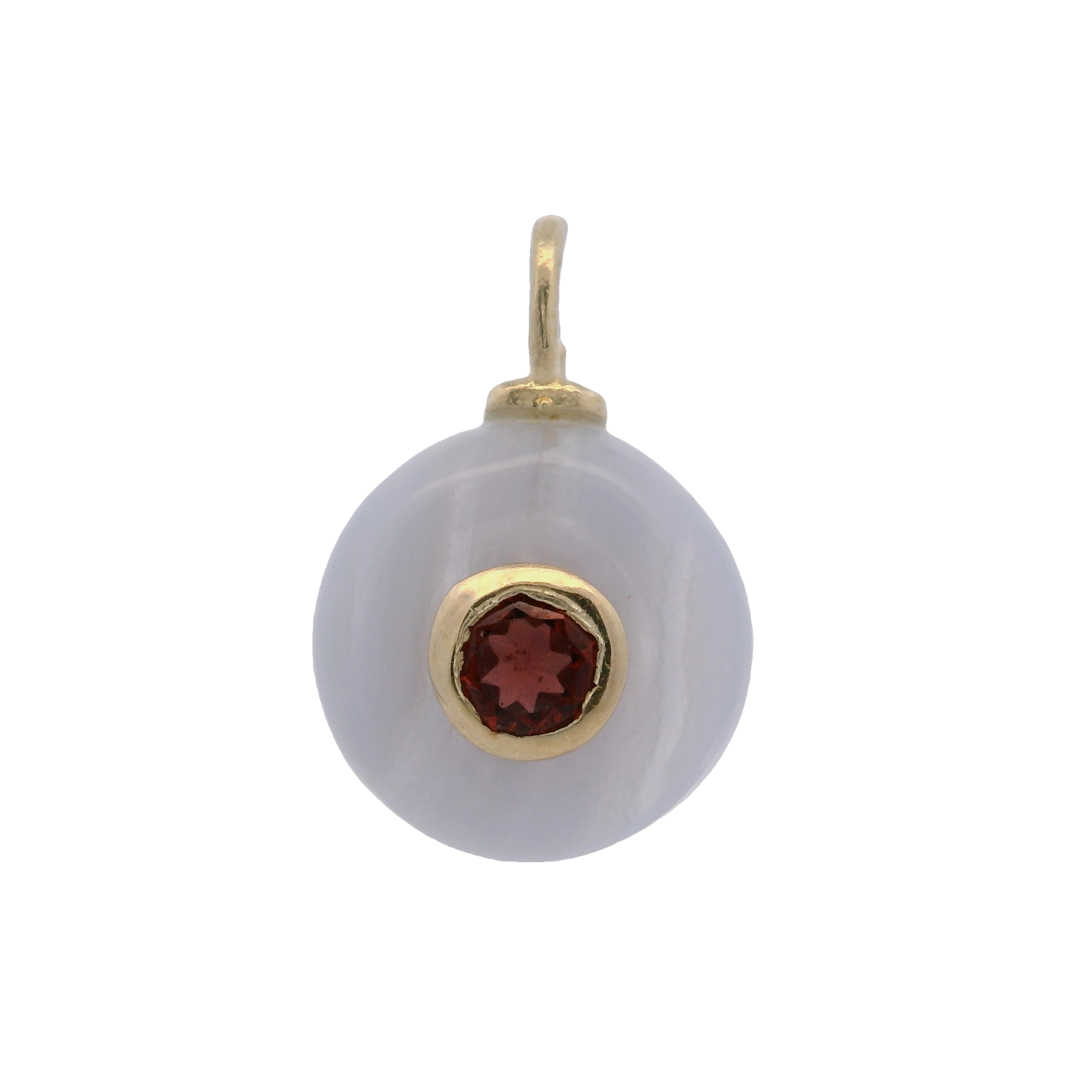 925YG ROUND CUT LACE AGATE CENTER GARNET CHARM
