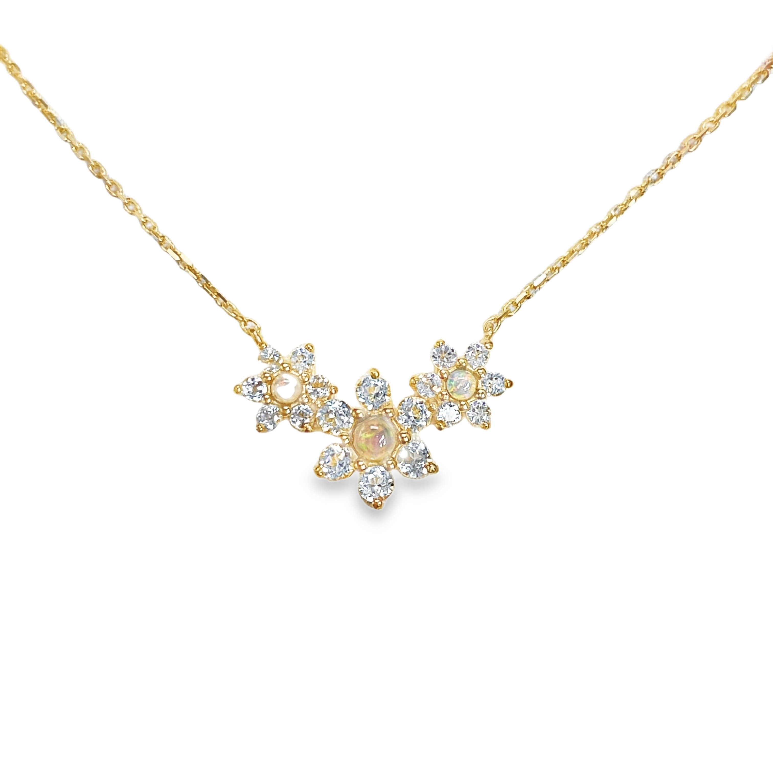 925YG TRIPLE FLOWER CENTER 11MM ETHIOPIAN CENTER OPAL NECKLACE