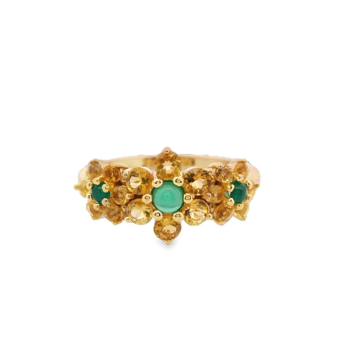 925YG TRIPLE FOWER CITRINER CENTER ONYX GREEN RING T6.5