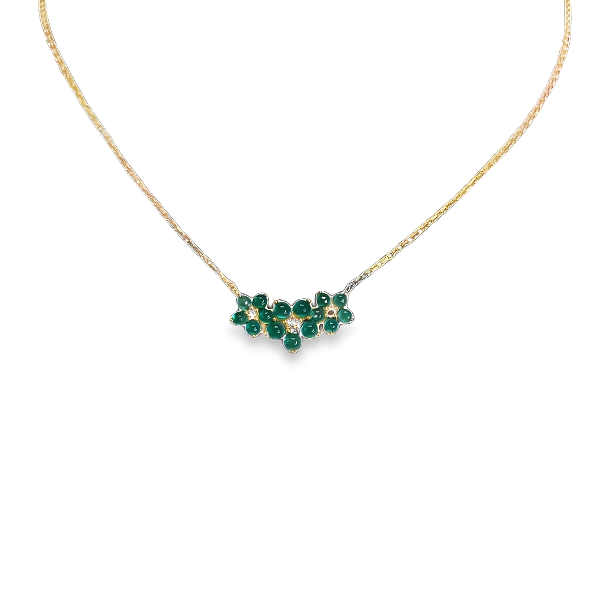 925YG TRIPLE FLOWER CENTER 8MM ONYX GREEN CENTER PERIDOT NECKLACE