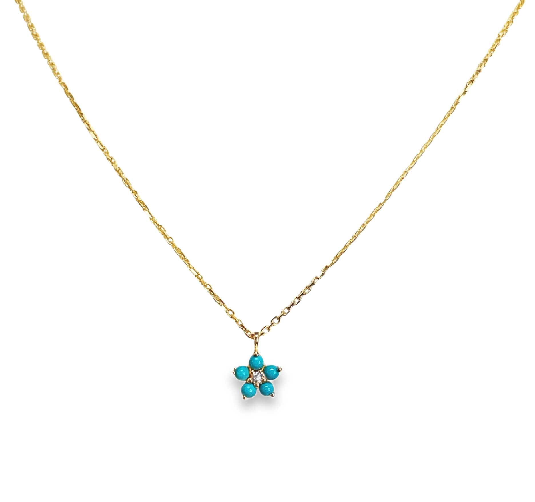 925YG FLOWER 6MM TURQUOISE SYN CENTER TOPAZ WHITE NECKLACE