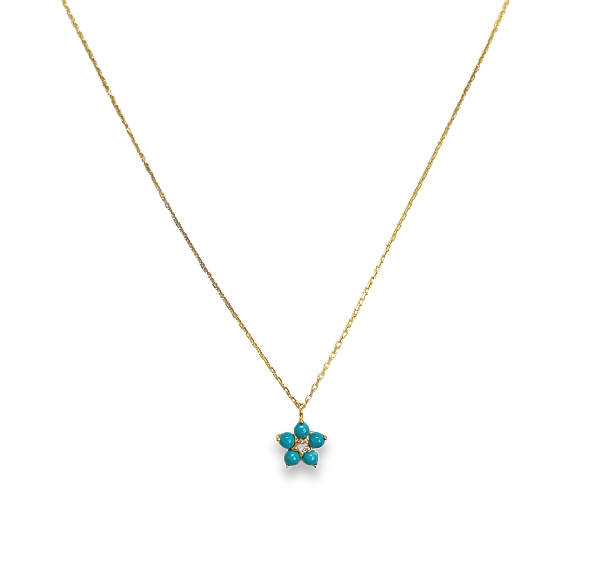 925YG FLOWER 8MM TURQUOISE SYN CENTER TOPAZ WHITE NECKLACE