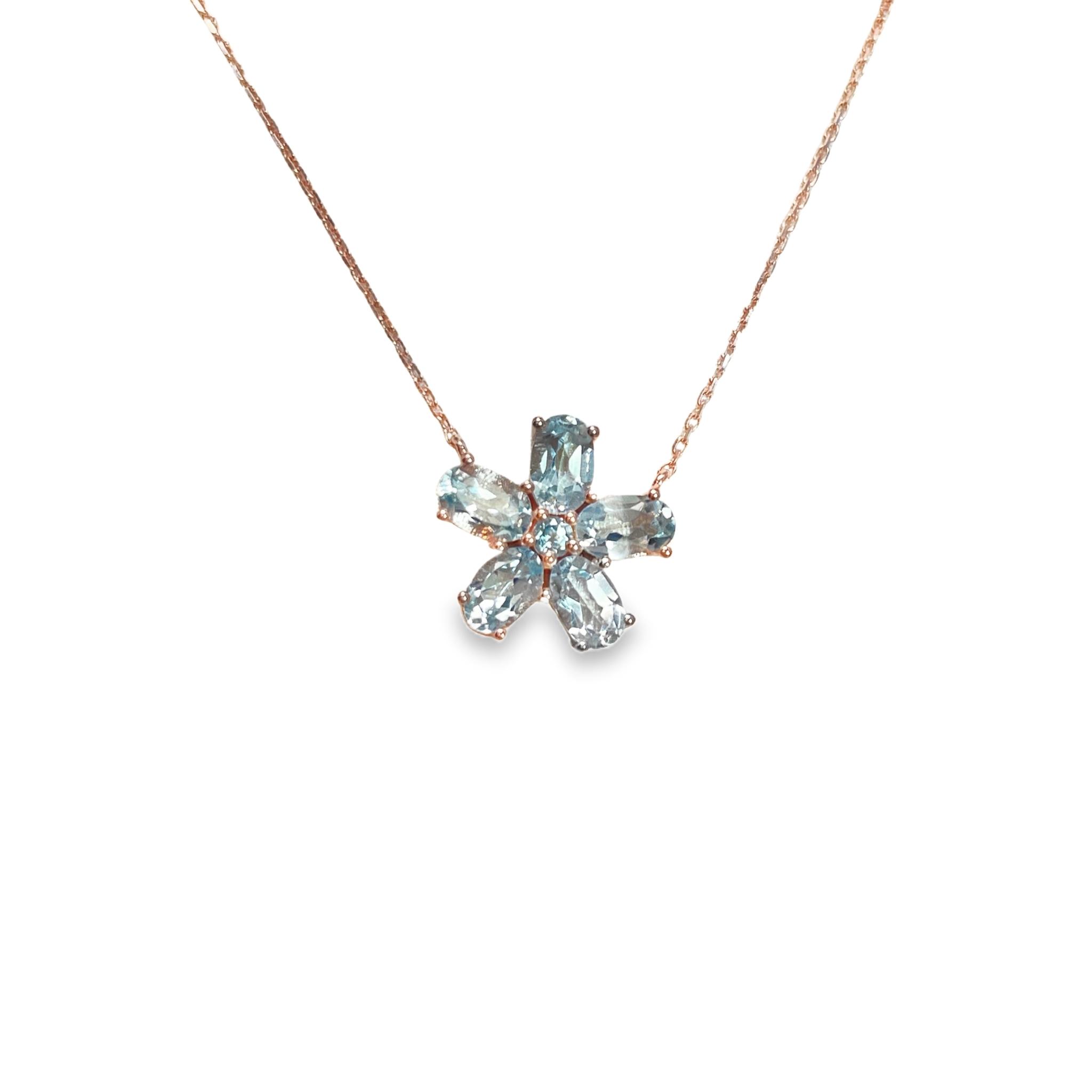 925RG FLOWER 14MM TOPAZ SKY BLUE CENTER TOPAZ BLUE NECKLACE