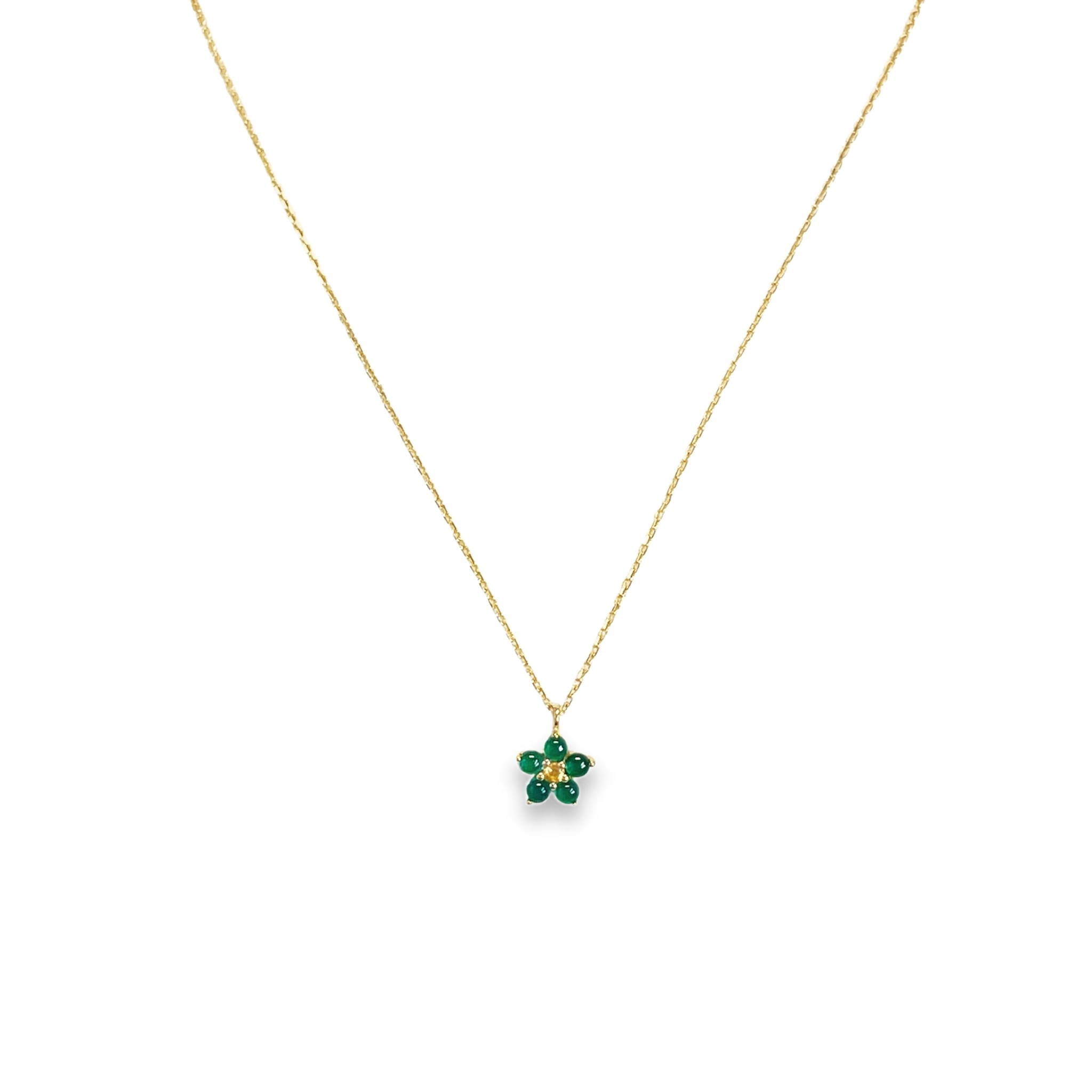 925YG FLOWER 8MM ONYX GREEN CENTER CITRINE NECKLACE