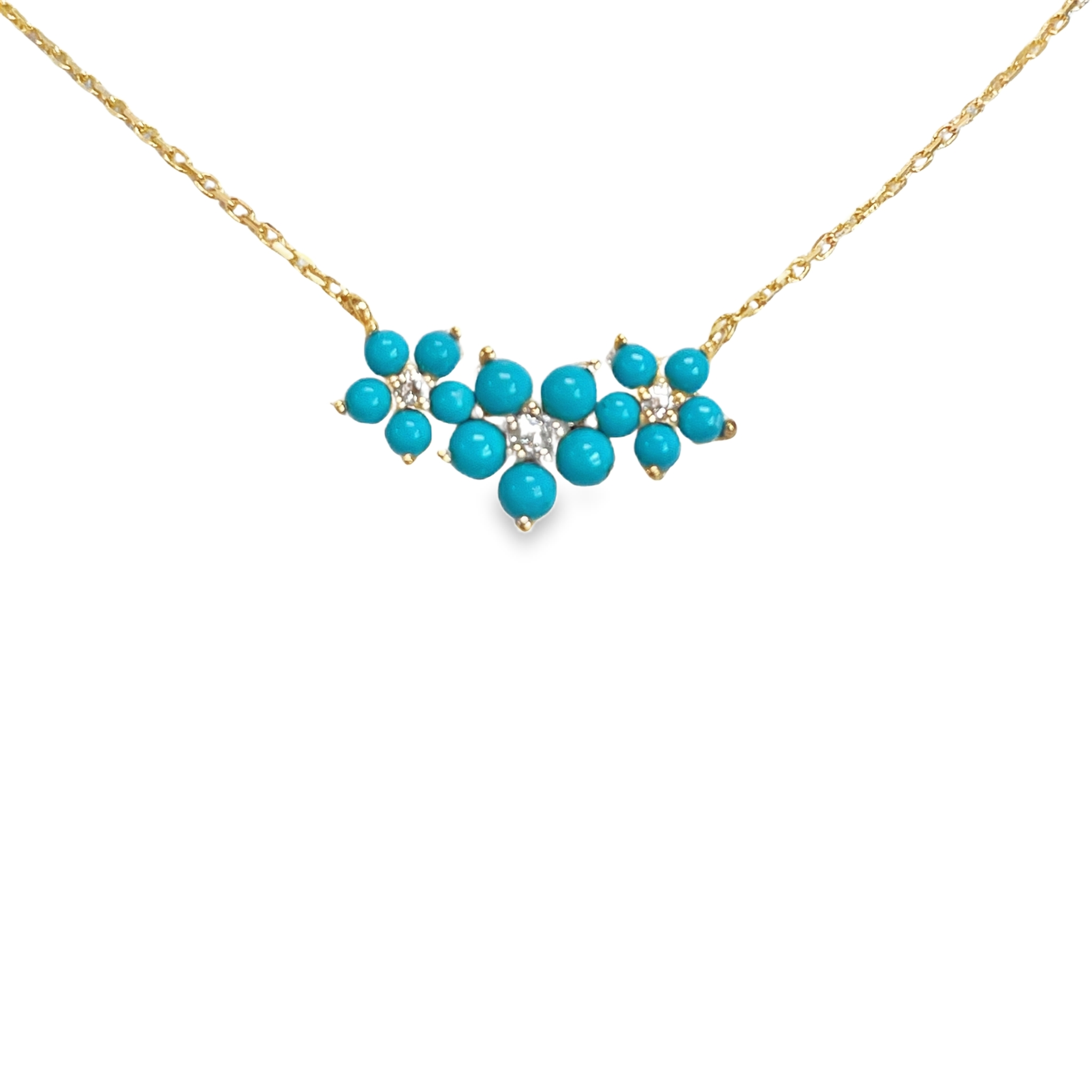 925RG TRIPLE FLOWER CENTER 8MM TURQUOISE SYN CENTER TOPAZ WHITE NECKLACE