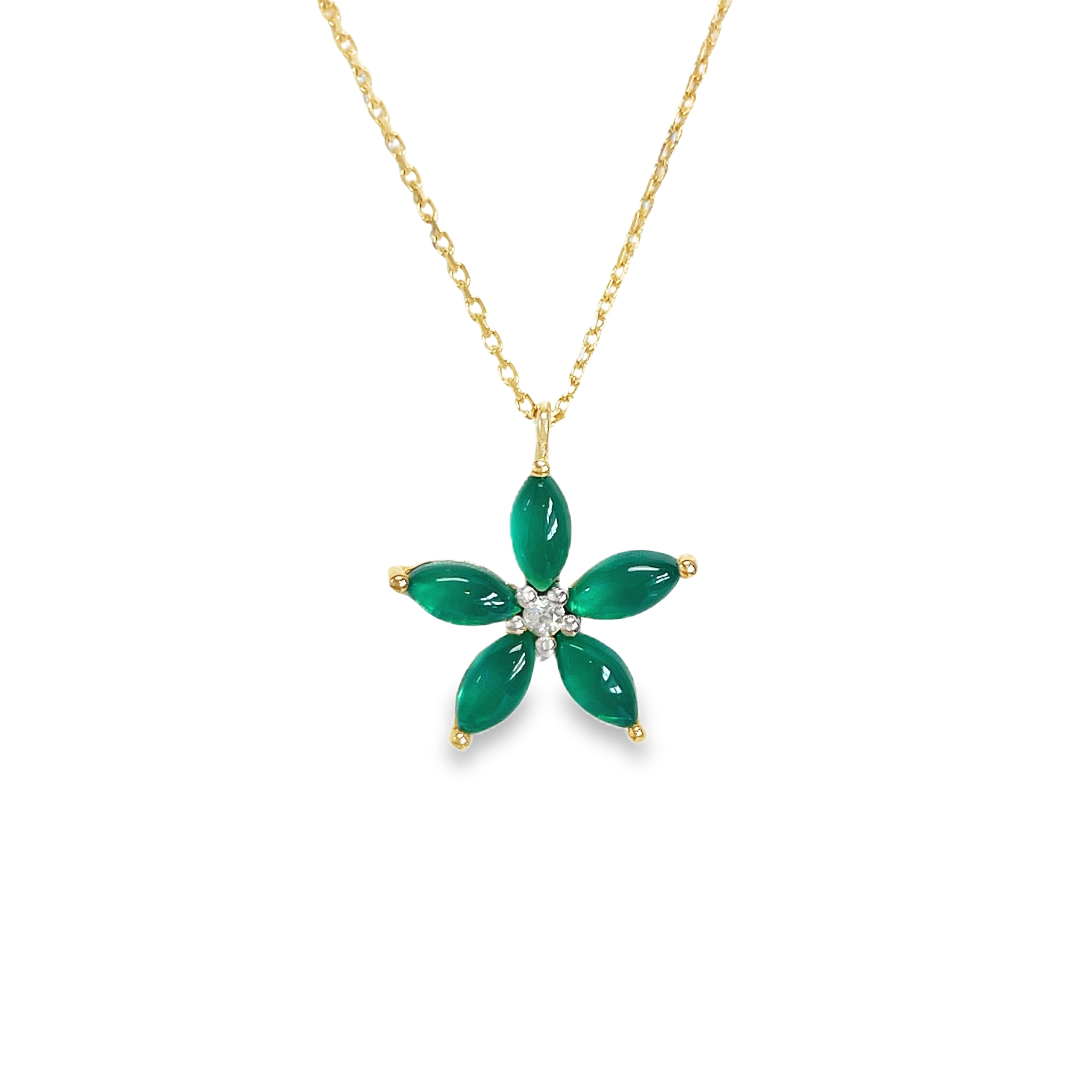 925YG FLOWER 15MM ONYX GREEN CENTER PERIDOT NECKLACE