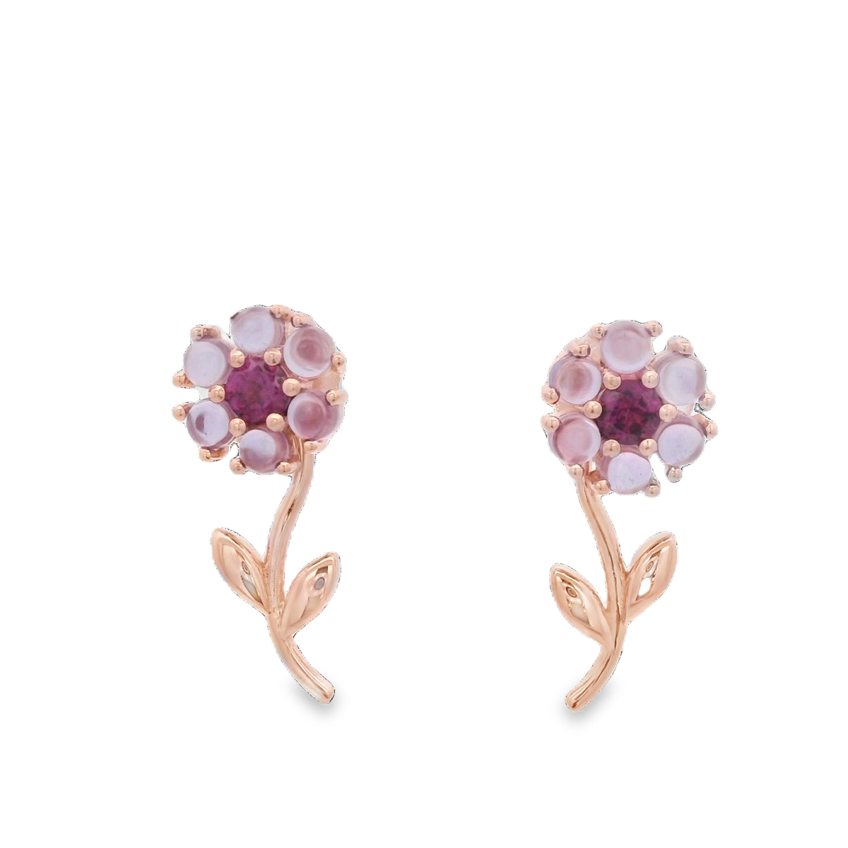 925RG FLOWER 8MM REMOVABLE STEM AMETHYST CENTER GARNET EARRINGS