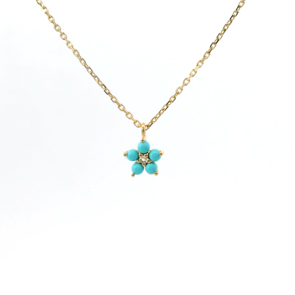 925YG FLOWER 6MM TURQUOISE SYN CENTER TOPAZ WHITE NECKLACE