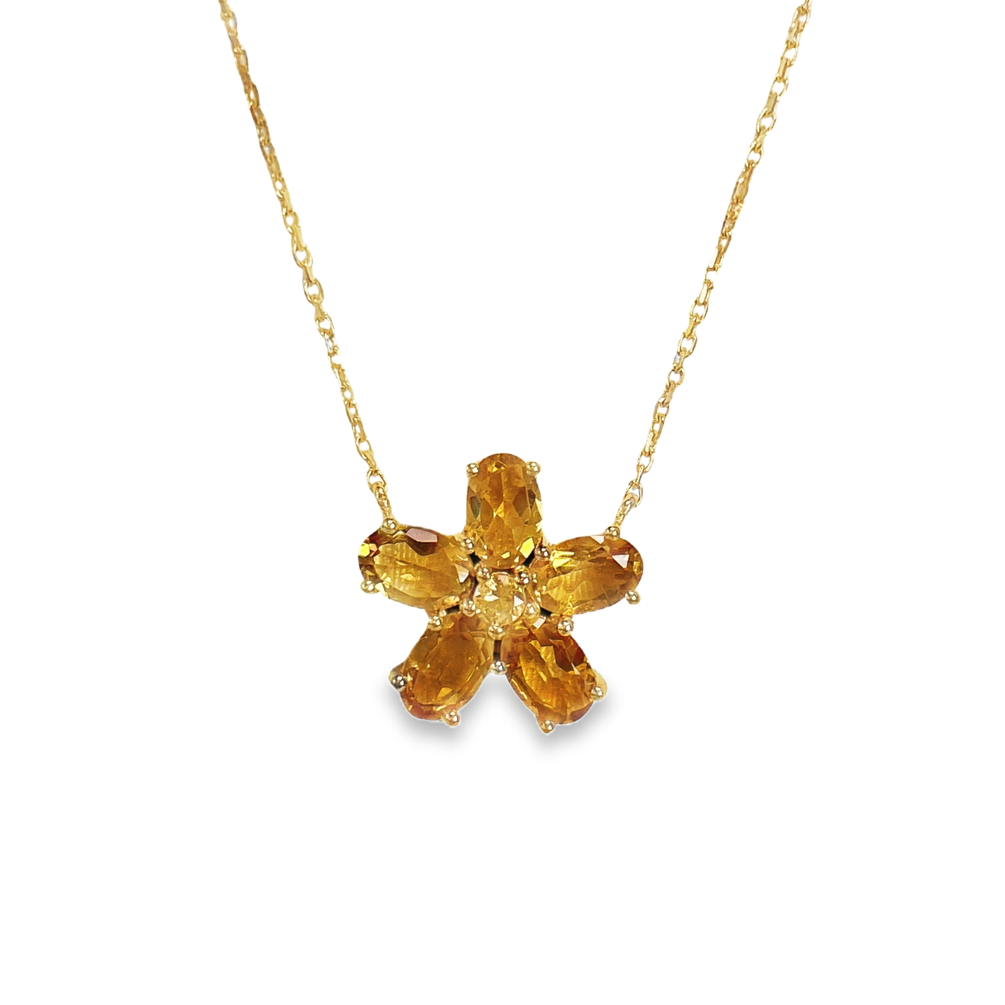 925YG FLOWER 14MM CITRINE DARK CENTER CITRINE NECKLACE