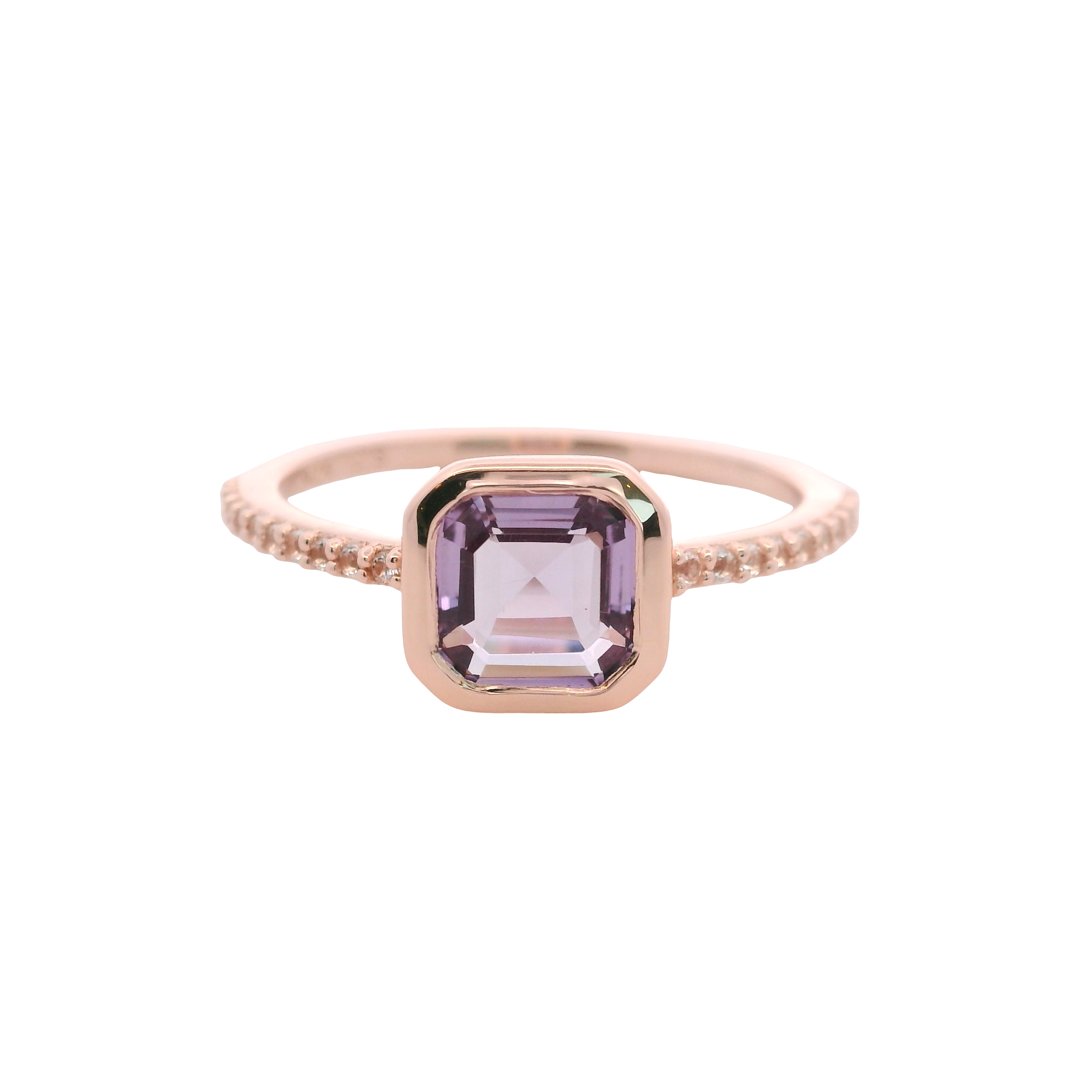 925RG CUSHION BEZEL AMETHYST AROUND TOPAZ WHITE RING T6.5