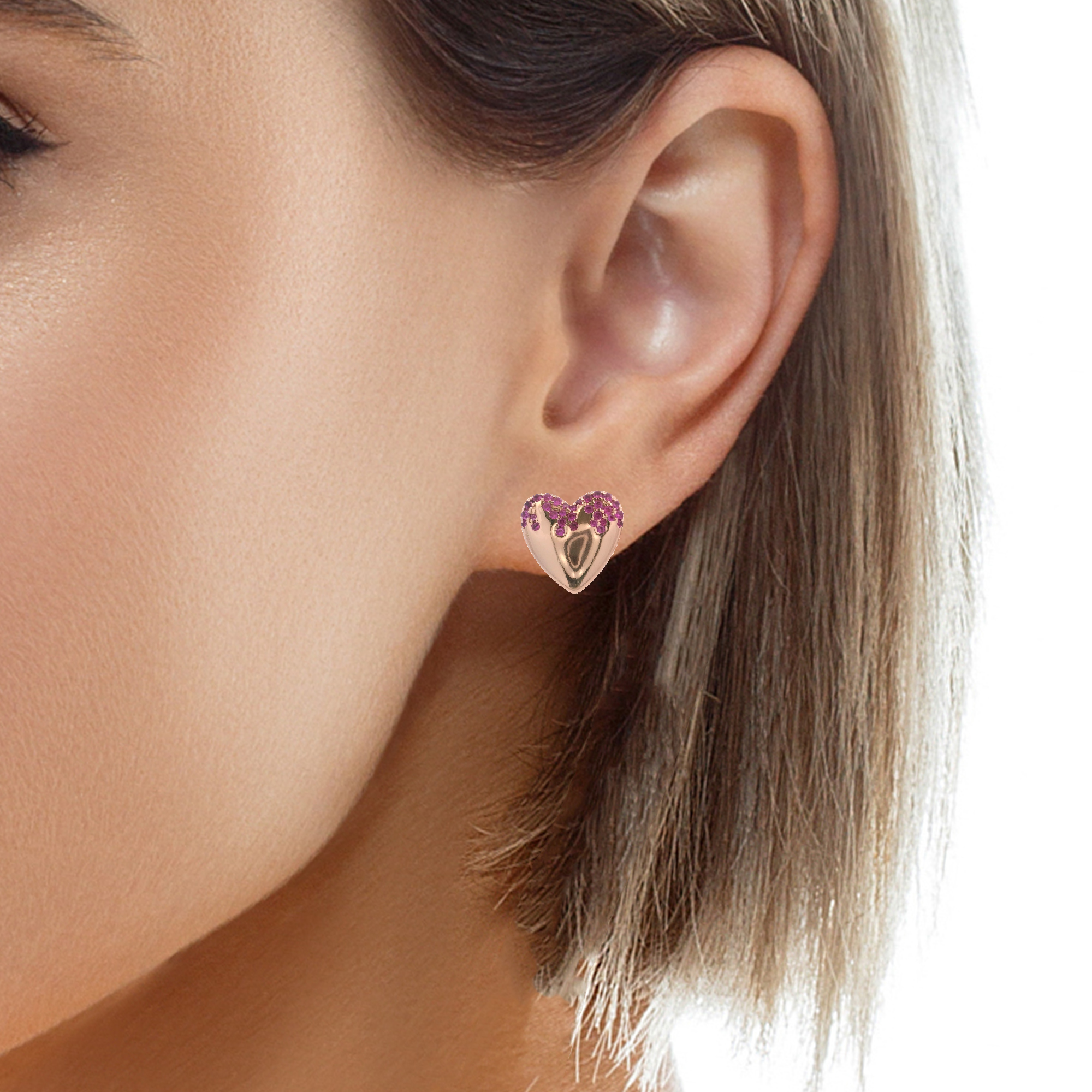 925RG HEART SMOOTH CZ FUSHIA EARRINGS