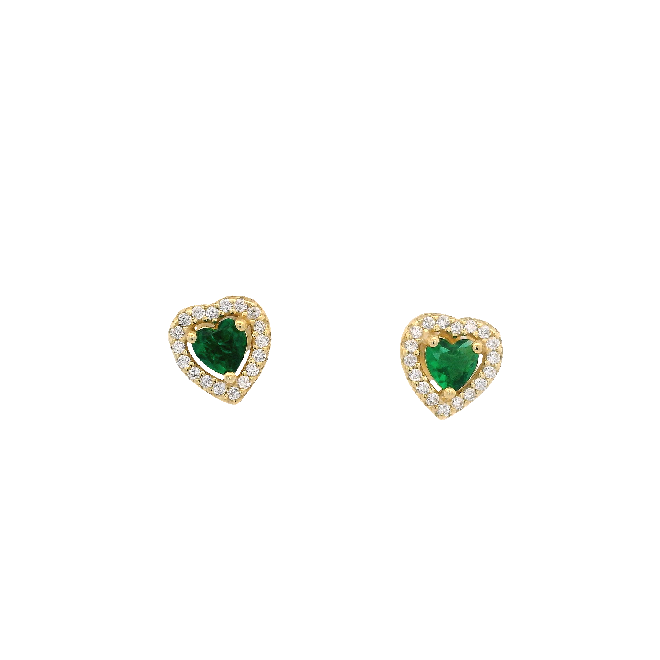 925YG OUTLINE HEART STUD CZ GREEN EARRINGS
