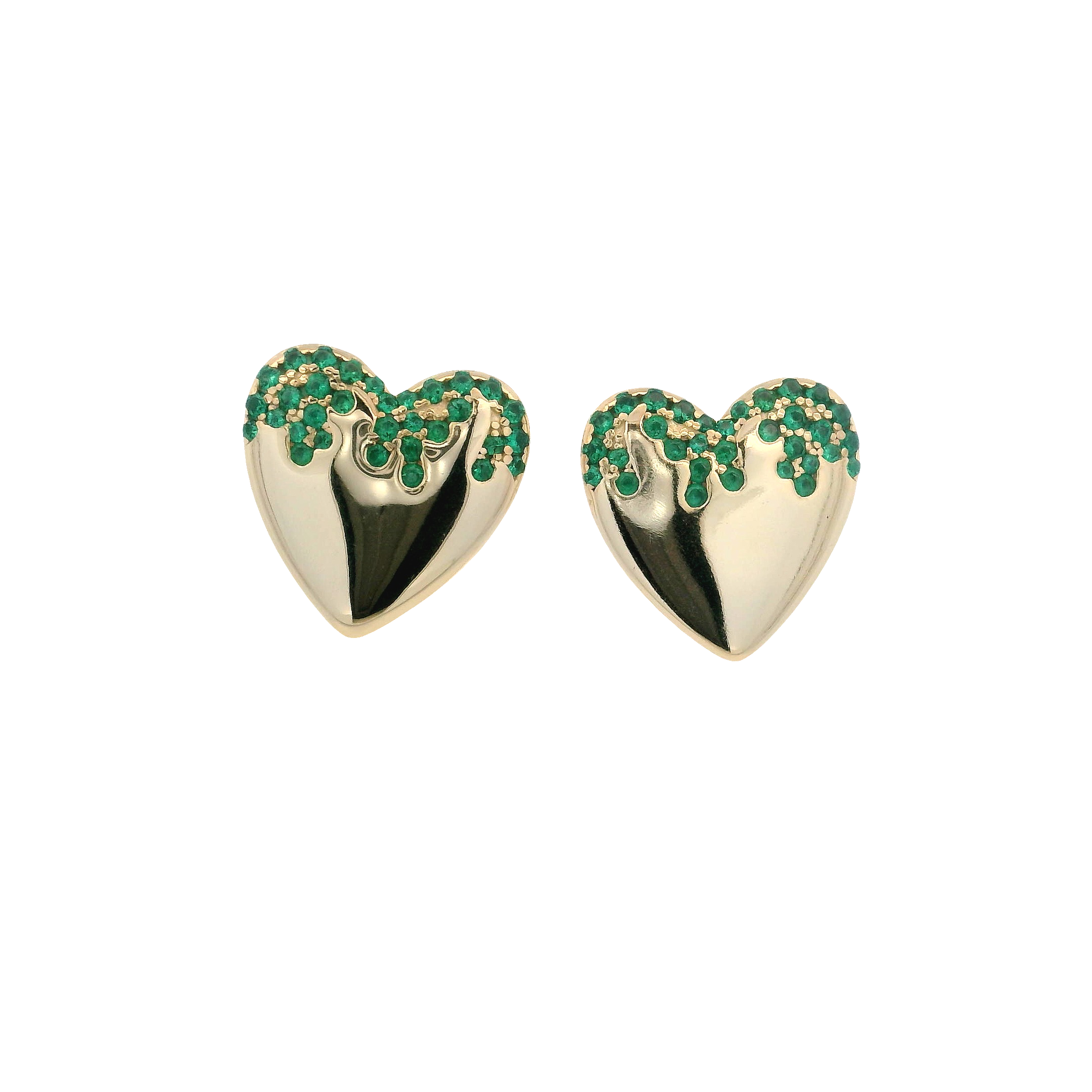 925YG HEART SMOOTH CZ GREEN EARRINGS