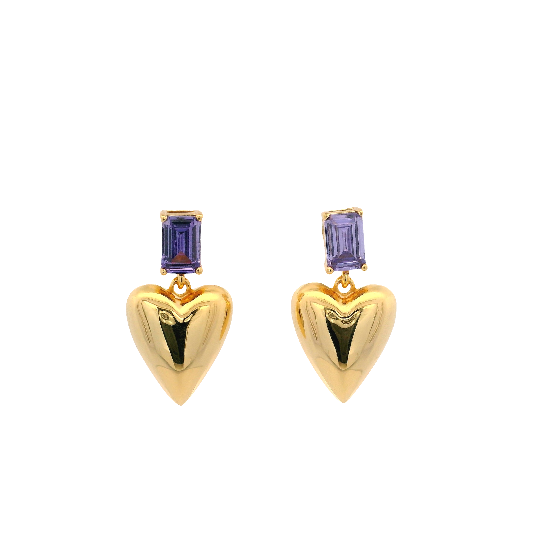 925YG BAGUETTE PURPLE WITH DOME HEART EARRINGS