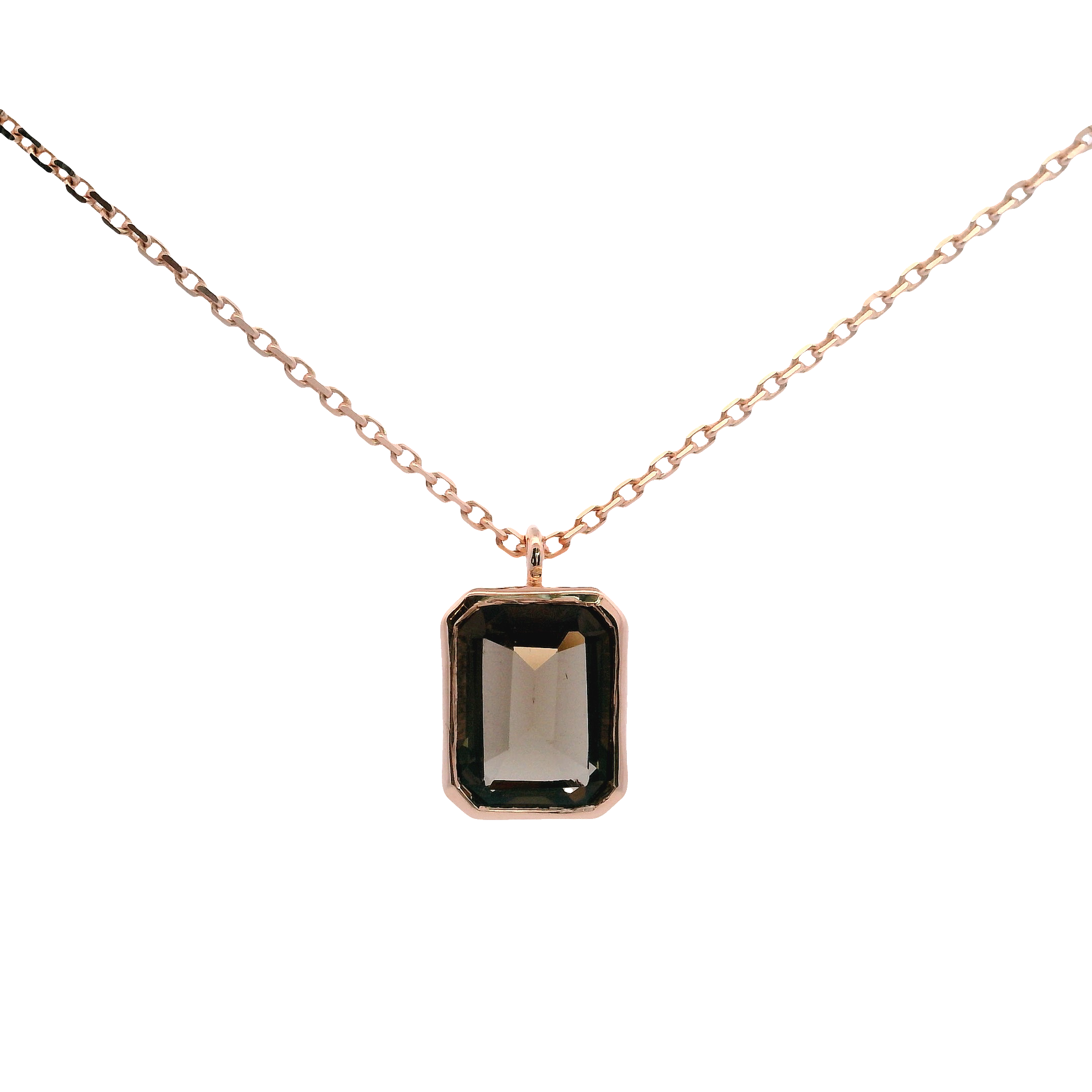 925RG SOLITARY BAGUETTE SMOKY QUARTZ BEZEL 9MM NECKLACE