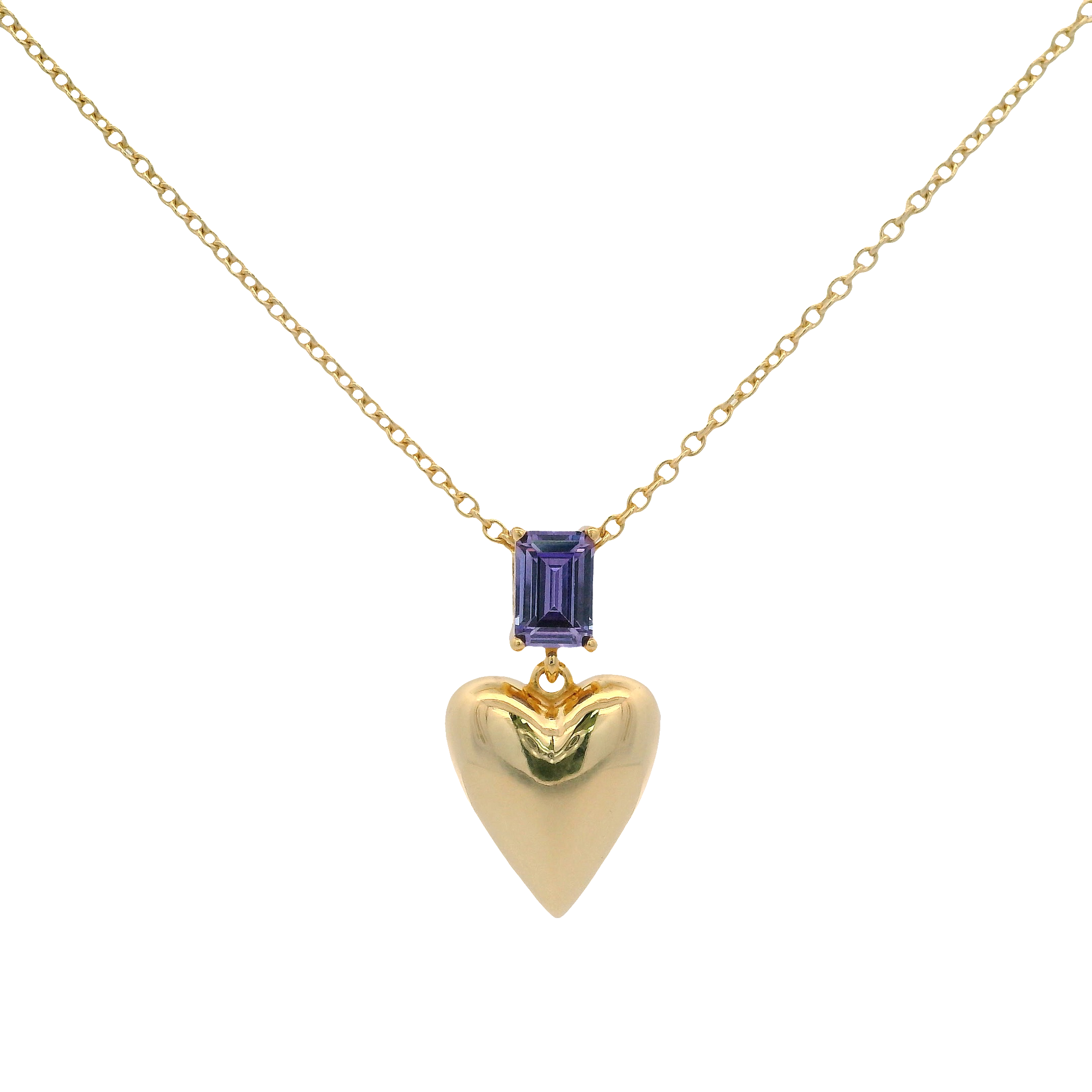 925YG BAGUETTE PURPLE WITH DOME HEART NECKLACE