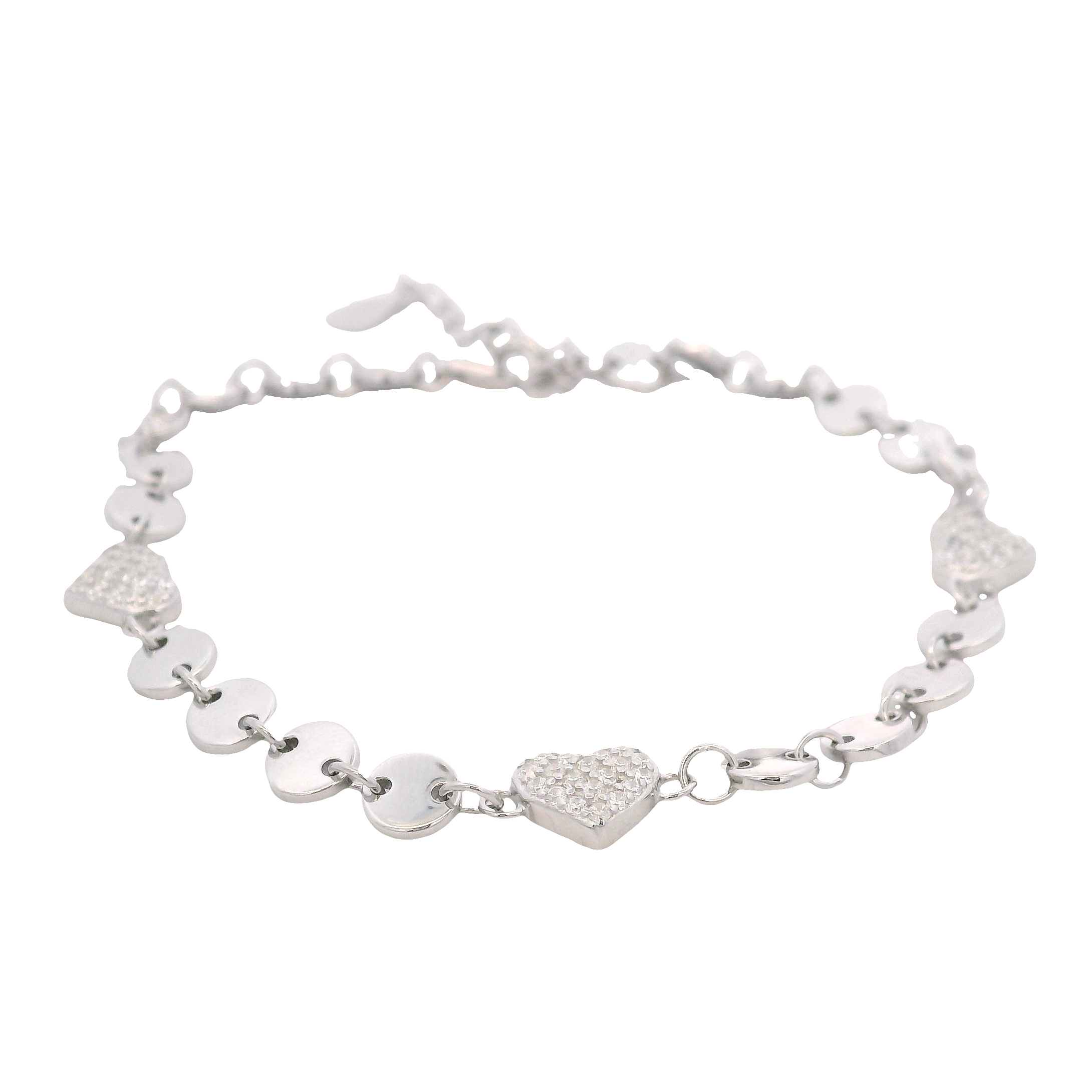 925SL TRIPLE HEART PAVE AND CIRCLE BRACELET