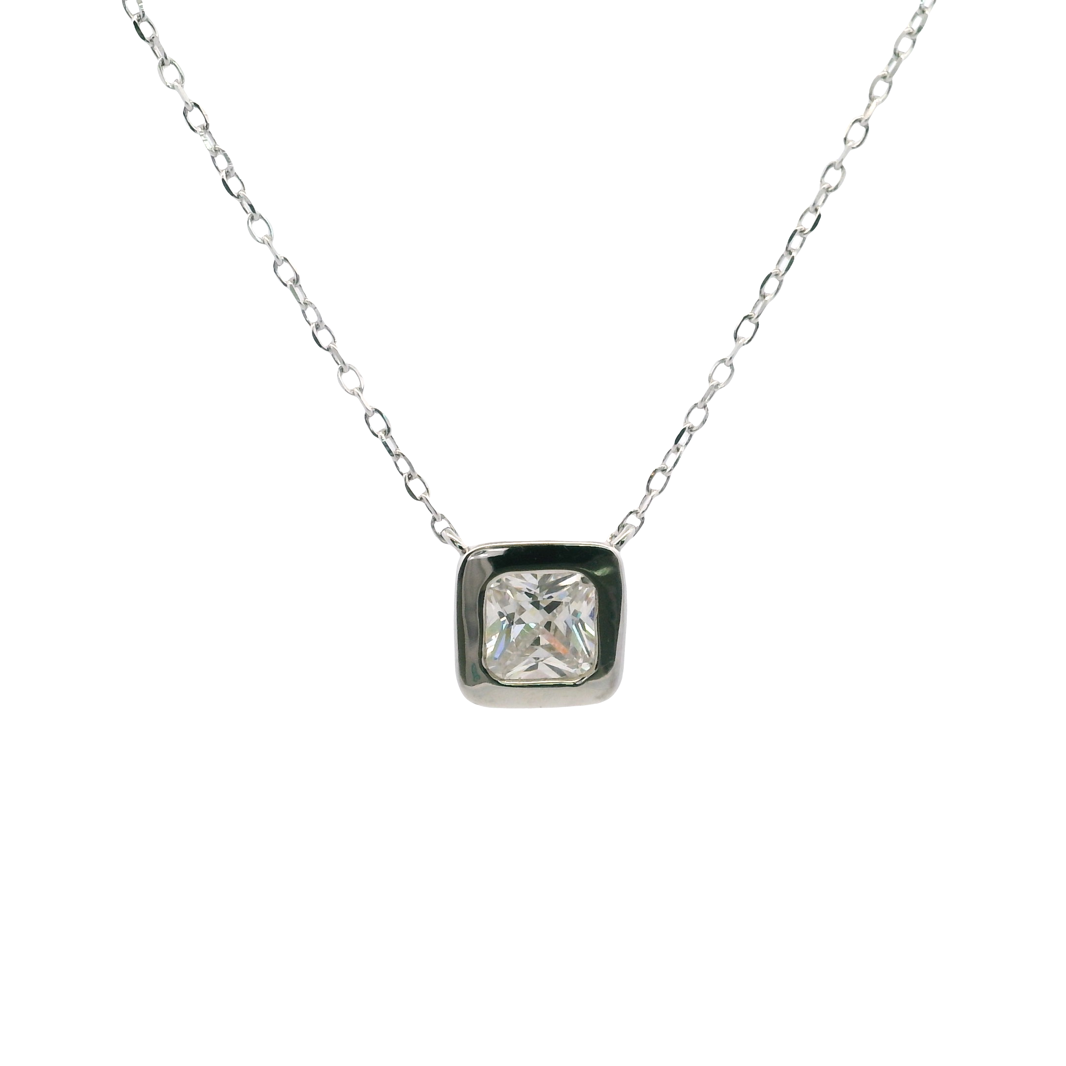 925SL SOLITARY SQUARE CZ NECKLACE