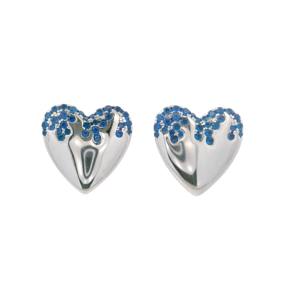 925SL HEART SMOOTH CZ BLUE EARRINGS