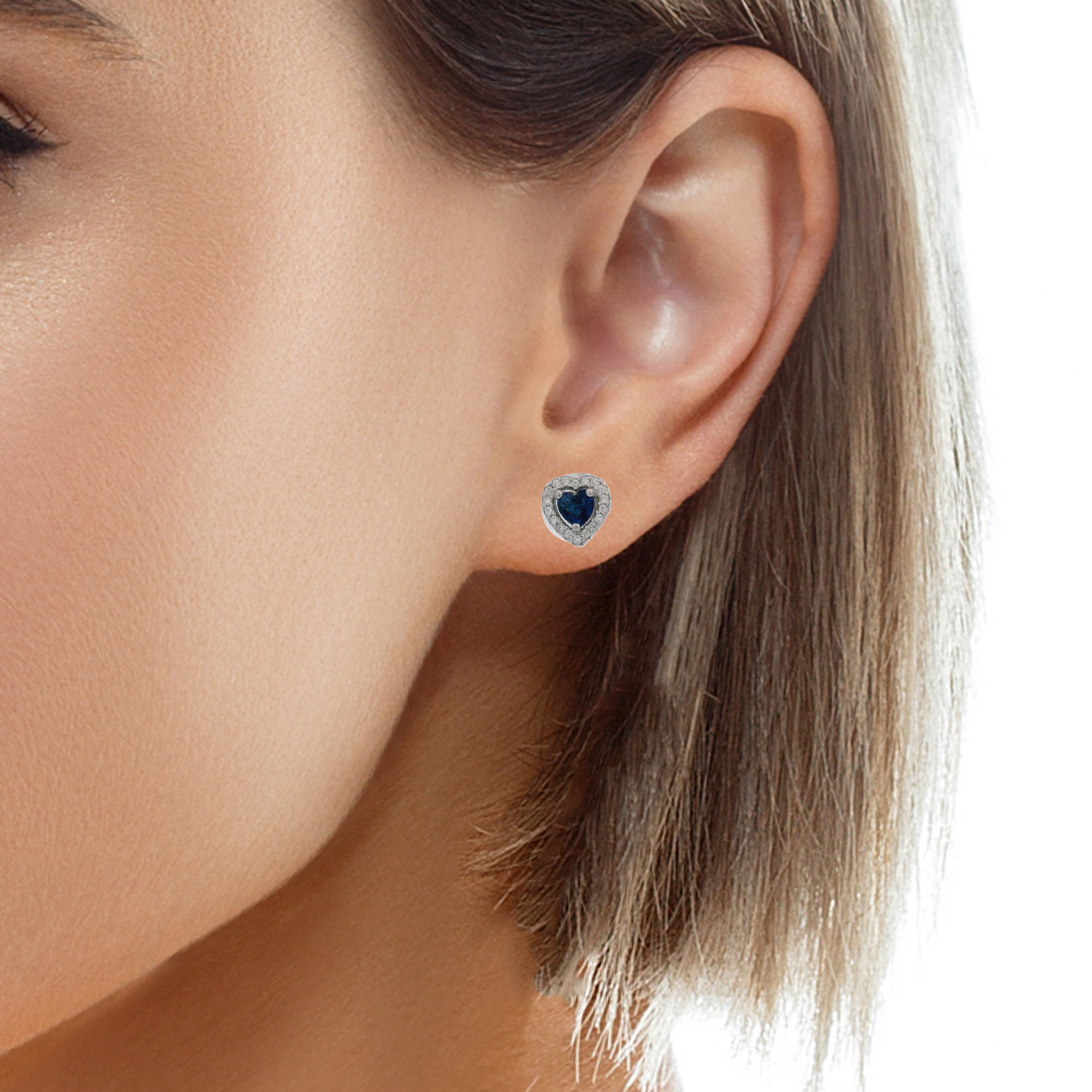 925SL OUTLINE HEART STUD CZ BLUE EARRINGS