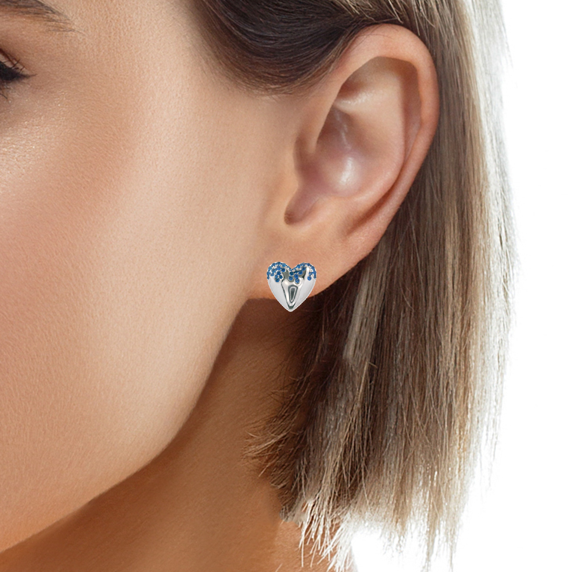 925SL HEART SMOOTH CZ BLUE EARRINGS