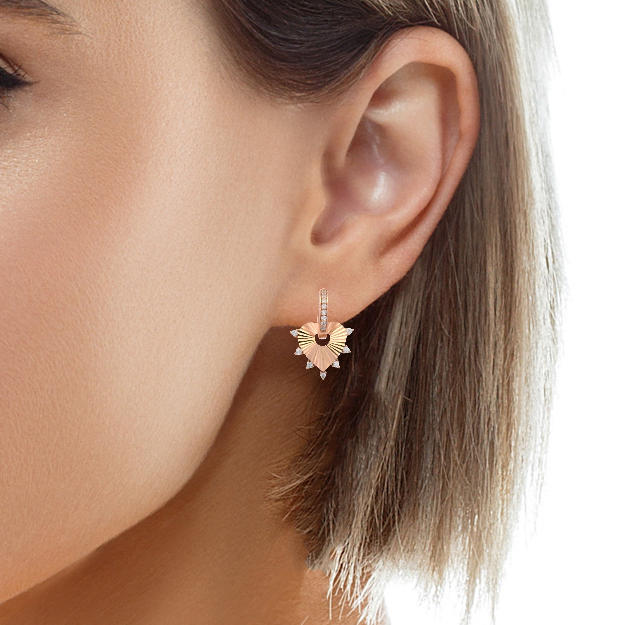 925RG HEART TEXTURE WITH CZ AROUND EARRINGS
