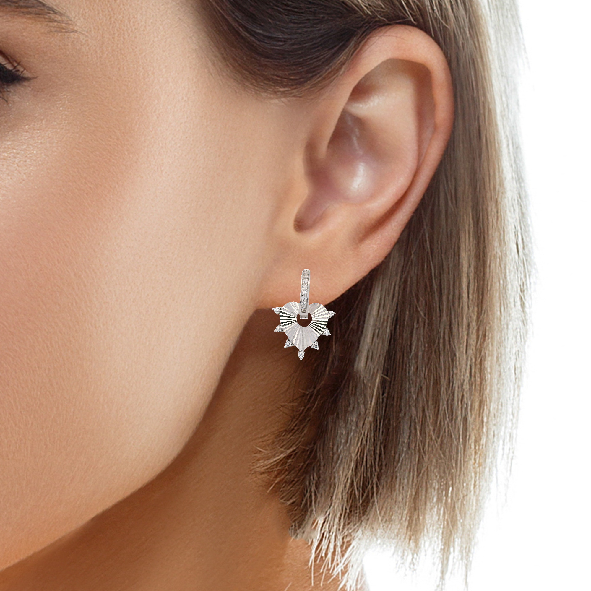 925SL HEART TEXTURE WITH CZ AROUND EARRINGS