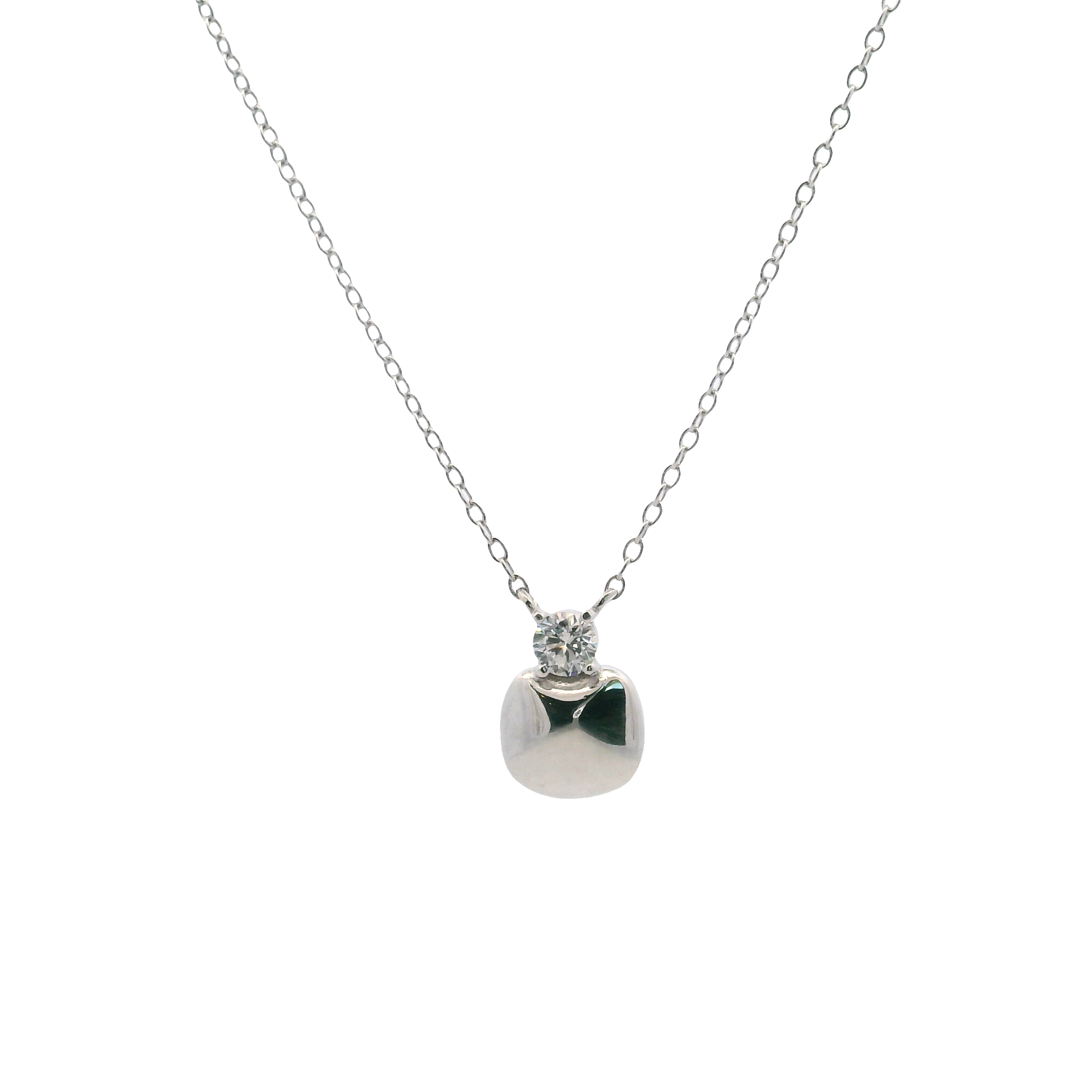 925SL SQUARE SMOOTH WITH CZ NECKLACE