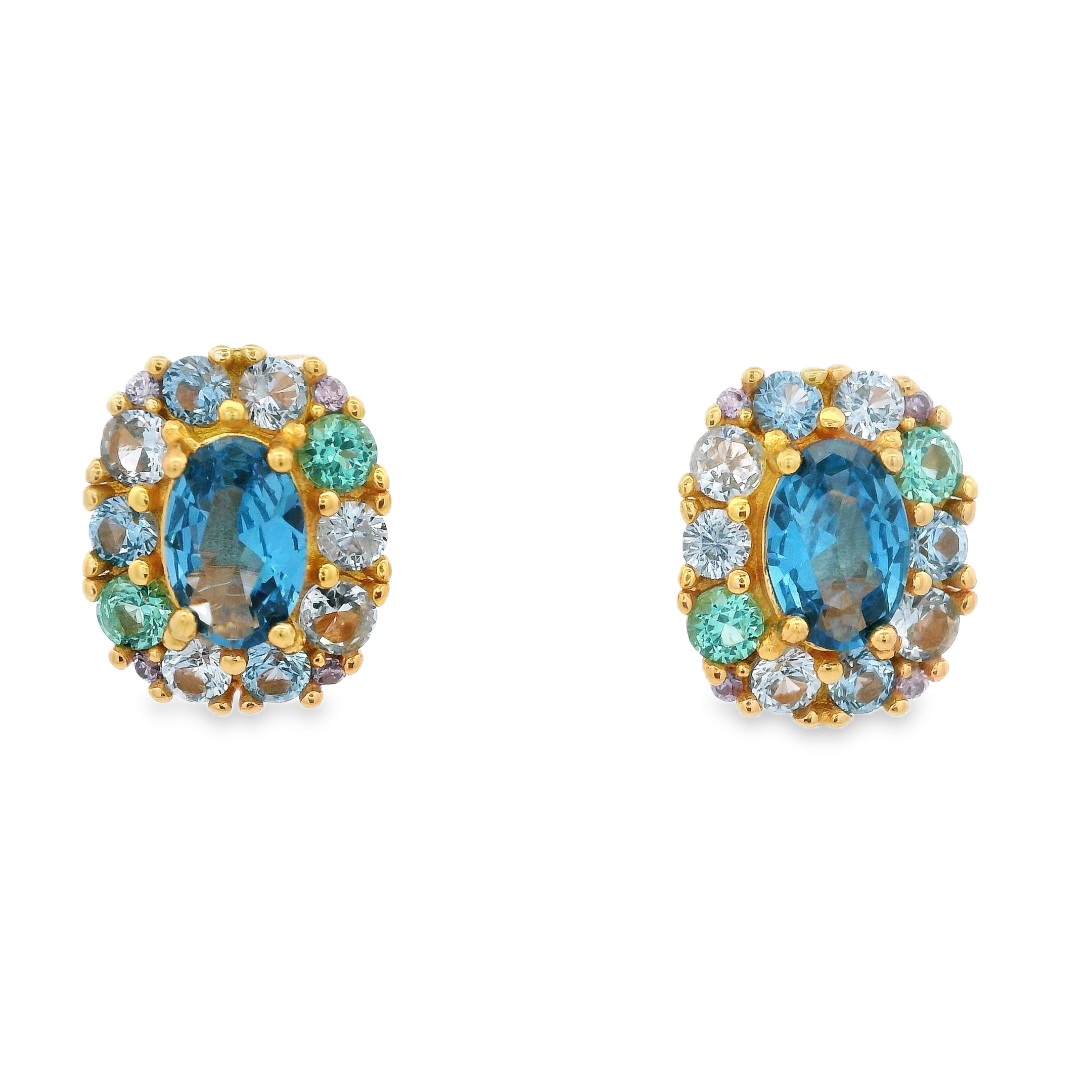 925YG HALO SQUARE EARRINGS CZ BLUE